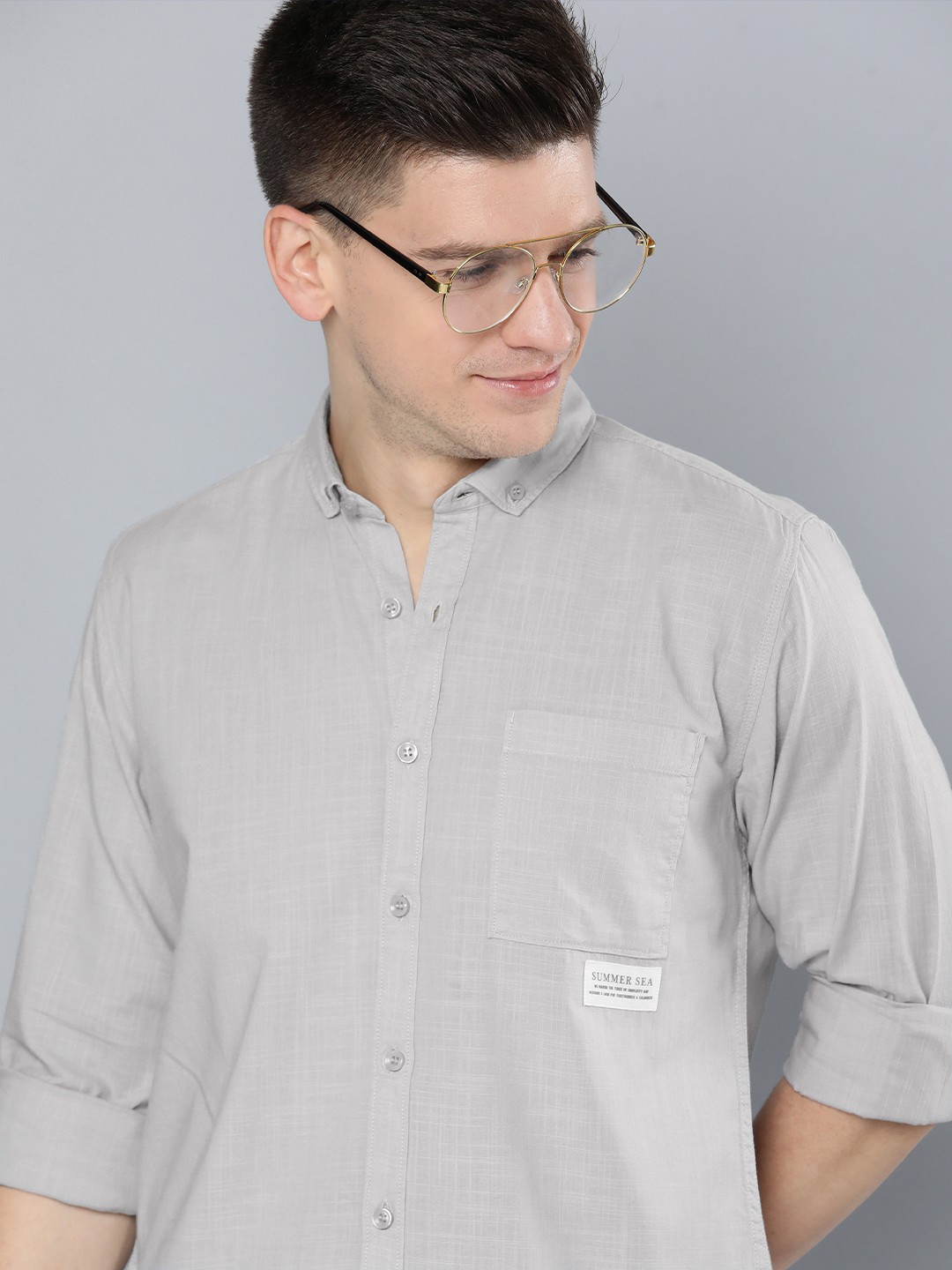 

Mast & Harbour Men Grey Slim Fit Pure Cotton Casual Shirt
