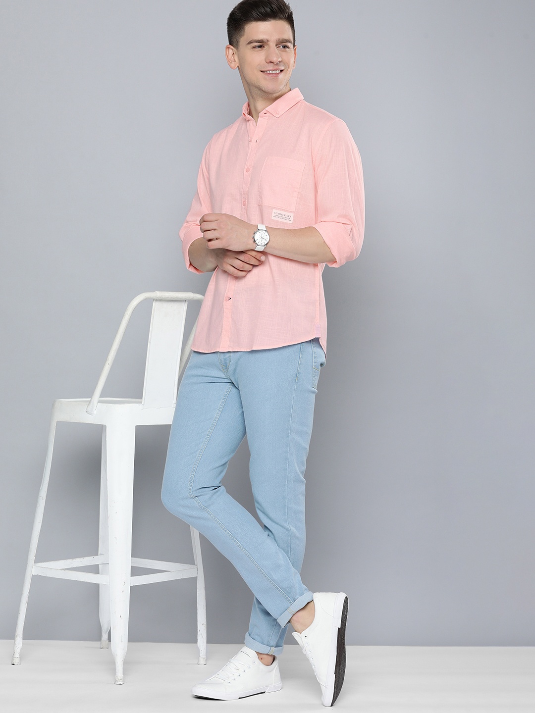 

Mast & Harbour Men Pink Slim Fit Pure Cotton Casual Shirt