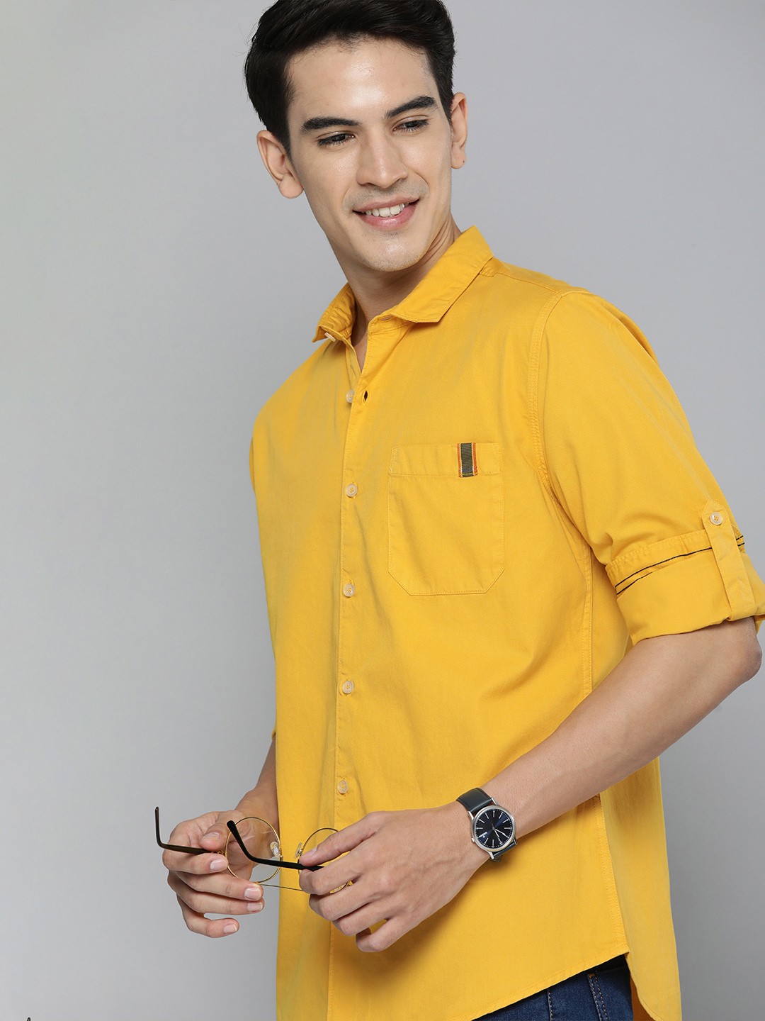 

Mast & Harbour Men Mustard Yellow Slim Fit Casual Shirt