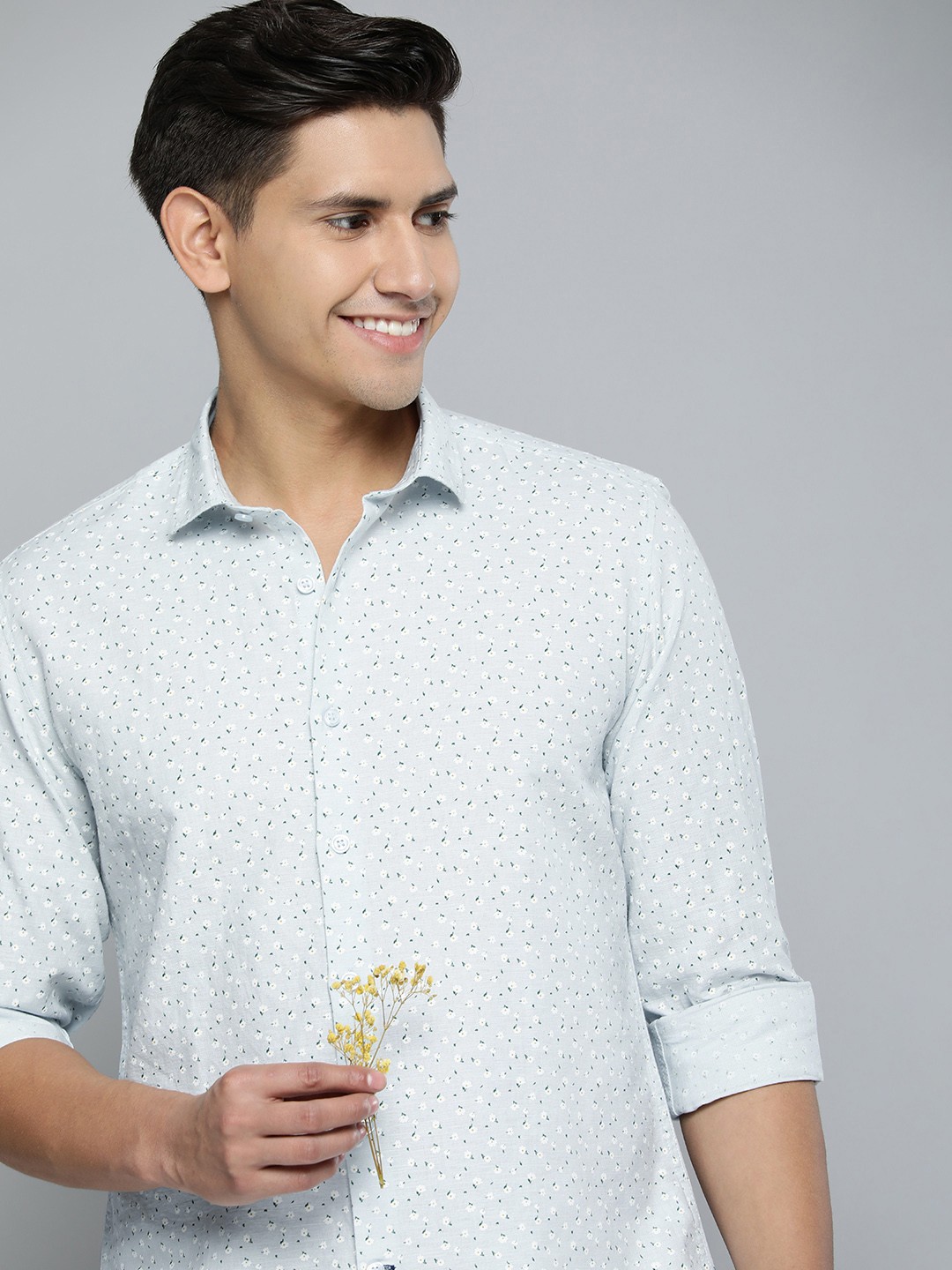 

Mast & Harbour Men Floral Printed Long Sleeves Cotton Linen Casual Shirt, Blue
