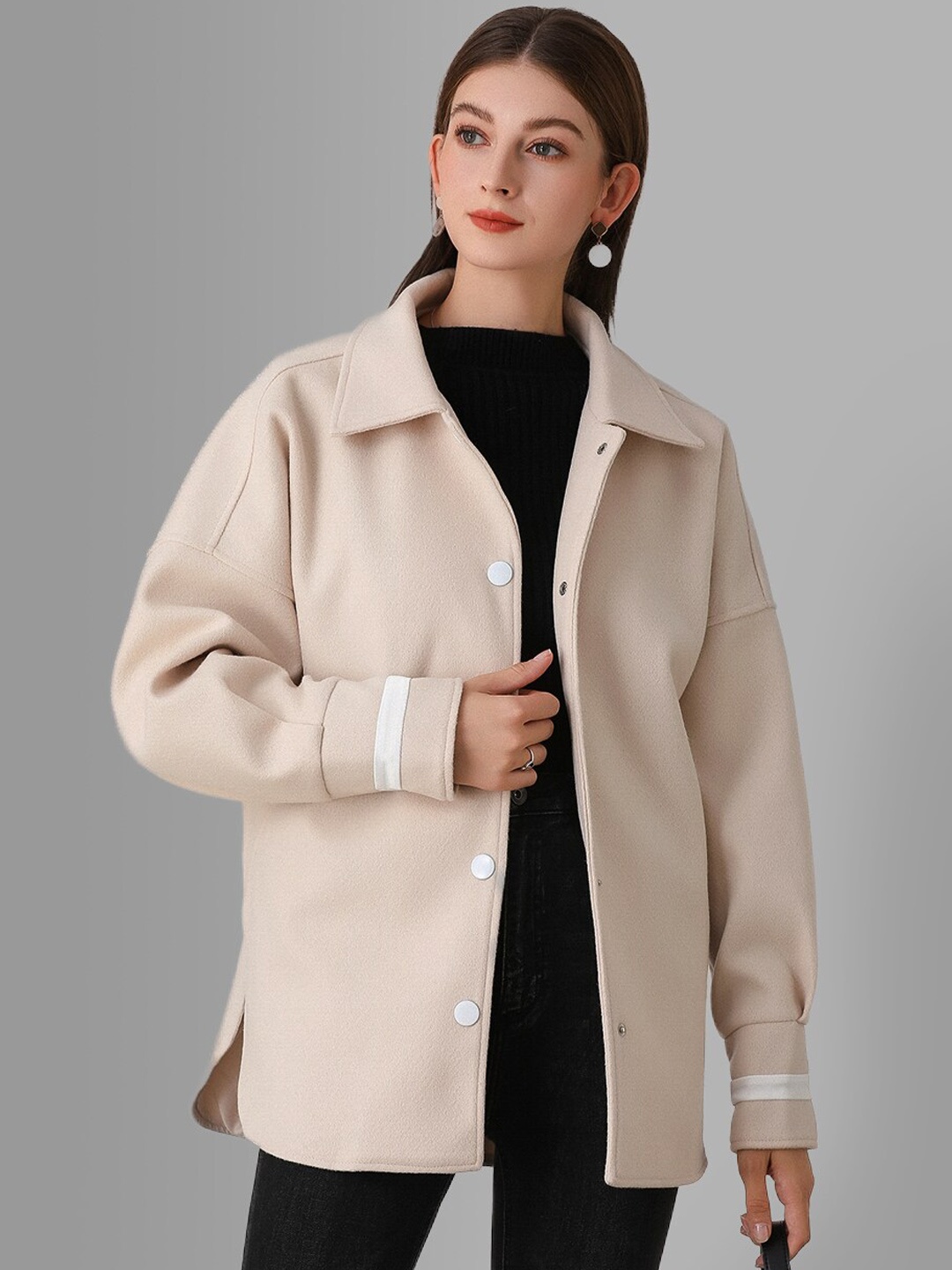 

JC Collection Women Cream & Off White Solid Single-Breasted Overcoat