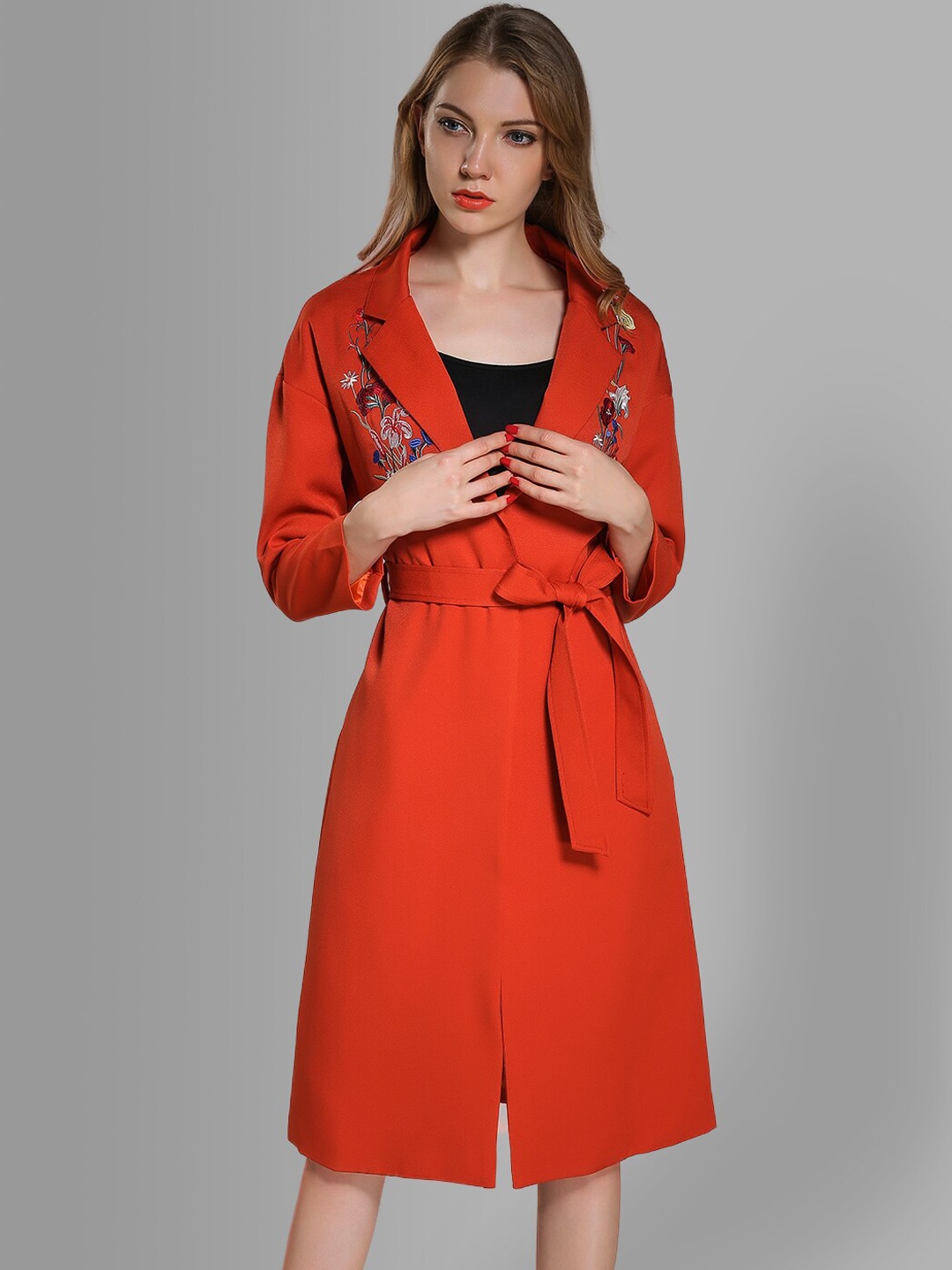 

JC Collection Women Orange Solid Overcoat