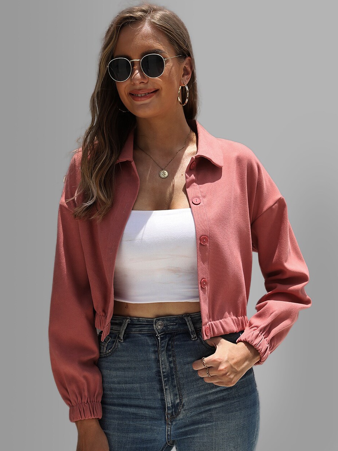 

JC Collection Women Pink Crop Bomber Jacket