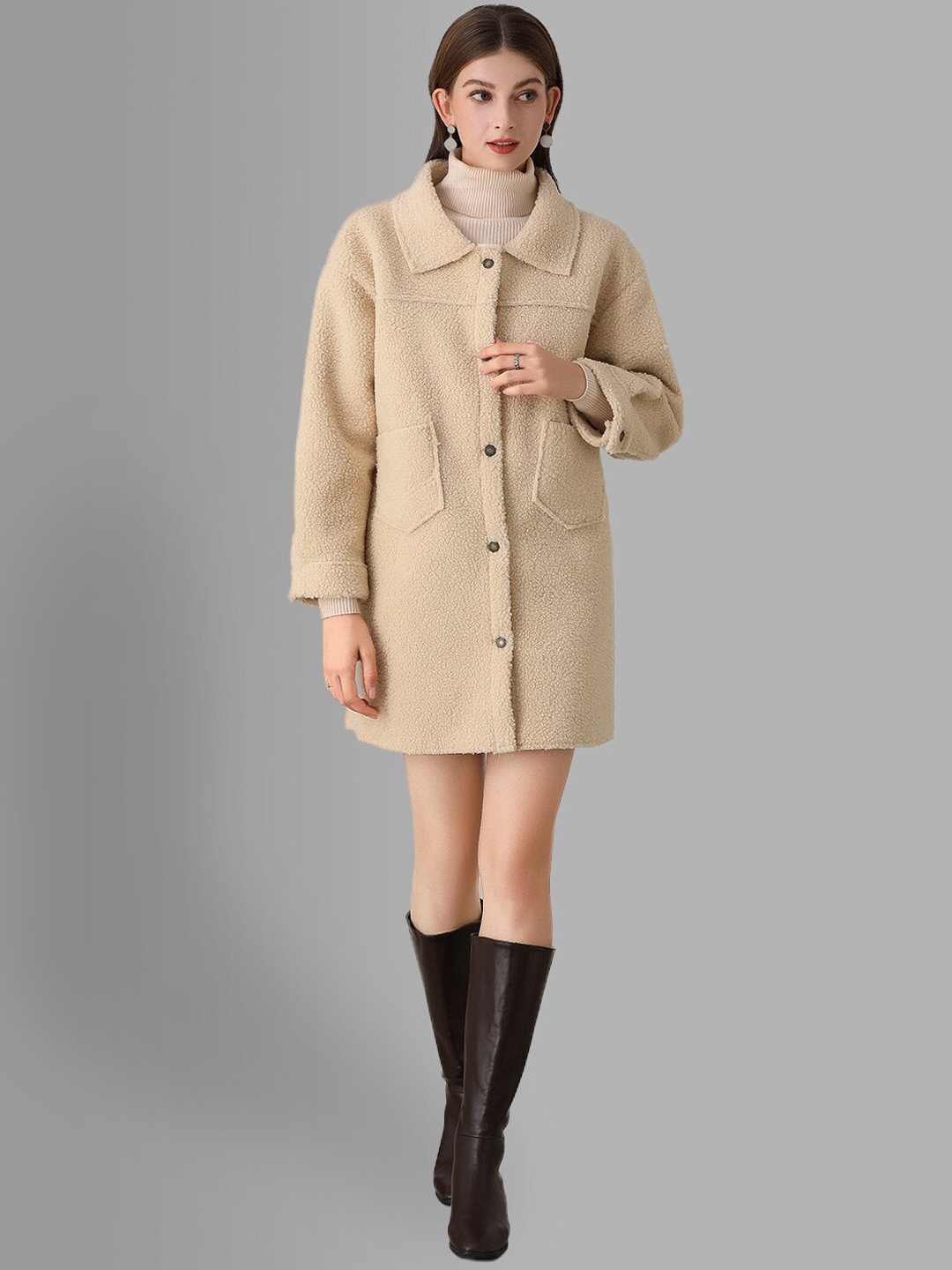 

JC Collection Women Beige Solid Overcoat