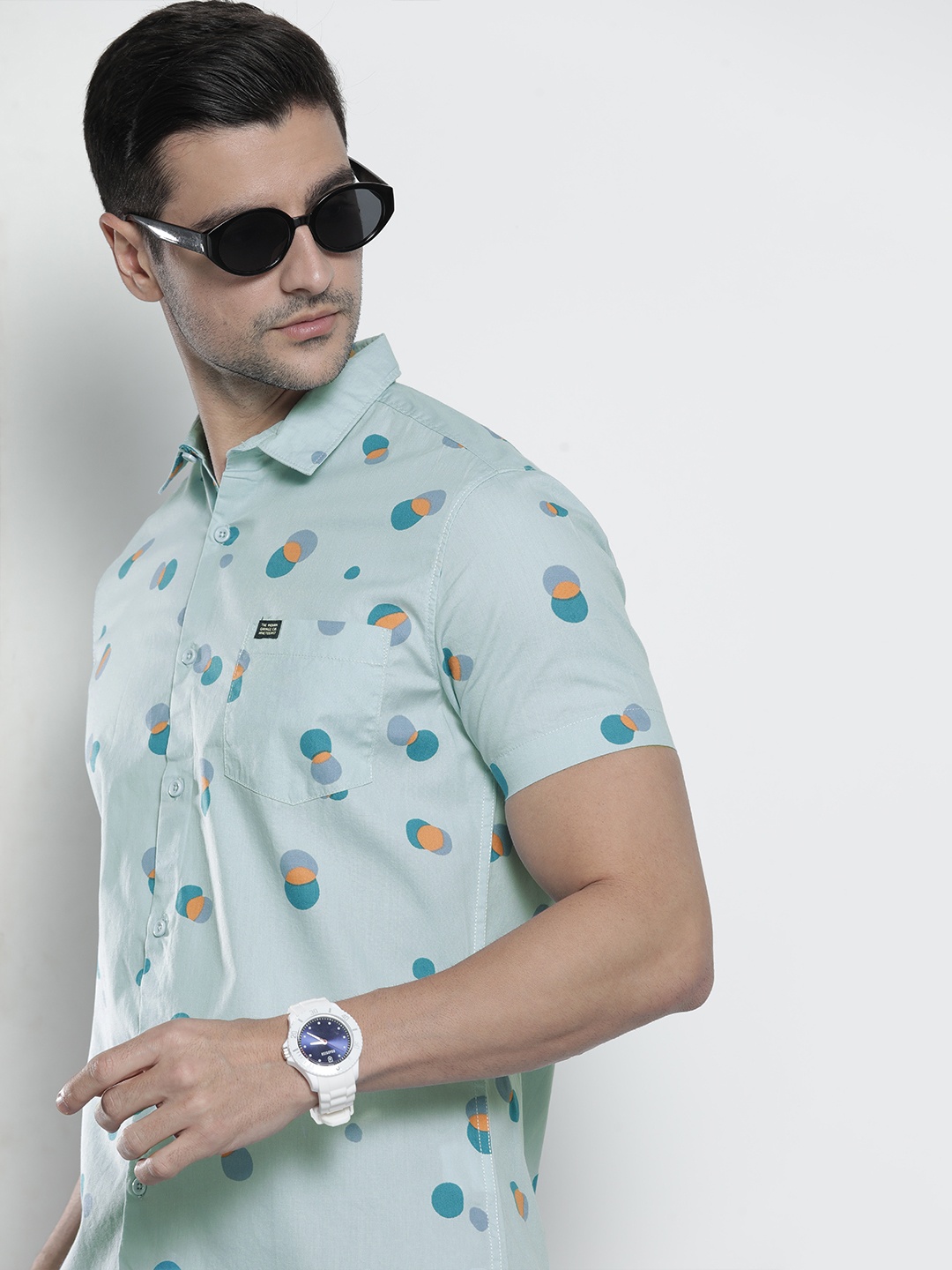

The Indian Garage Co Men Blue Comfort Printed Cotton Casual Shirt