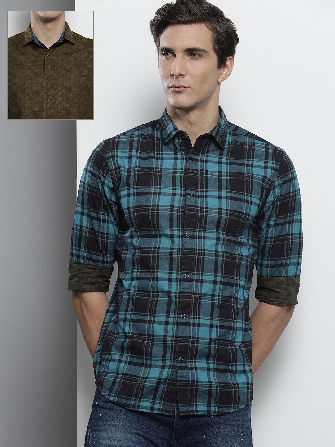 

The Indian Garage Co Men Blue Comfort Checked Cotton Reversible Casual Shirt