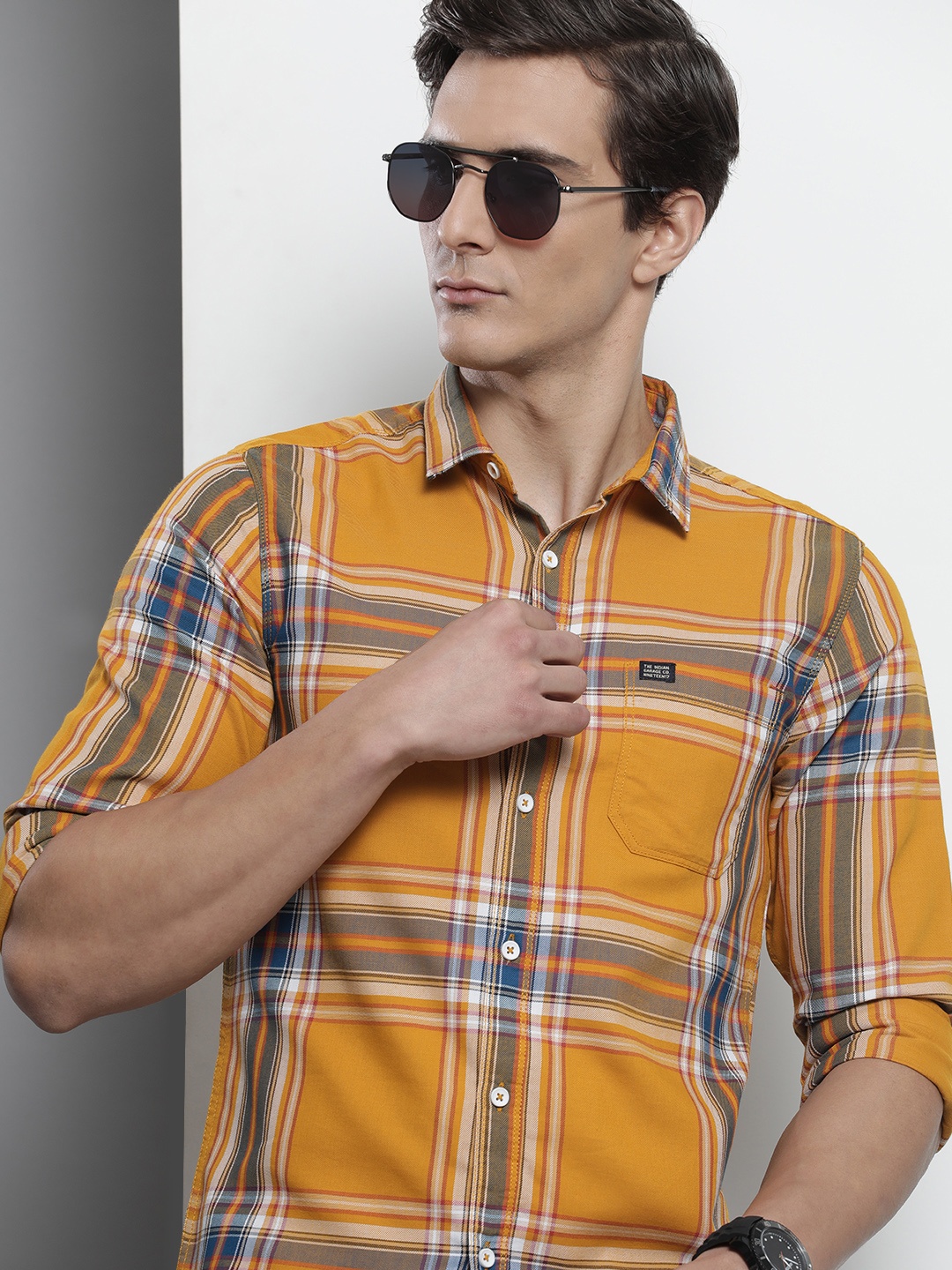 

The Indian Garage Co Men Yellow Comfort Checked Regular Fit Casual Shirt, Mustard