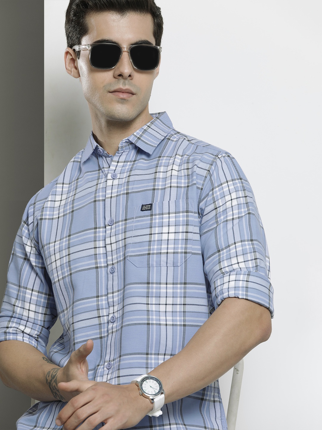 

The Indian Garage Co Men Blue Comfort Checked Casual Shirt