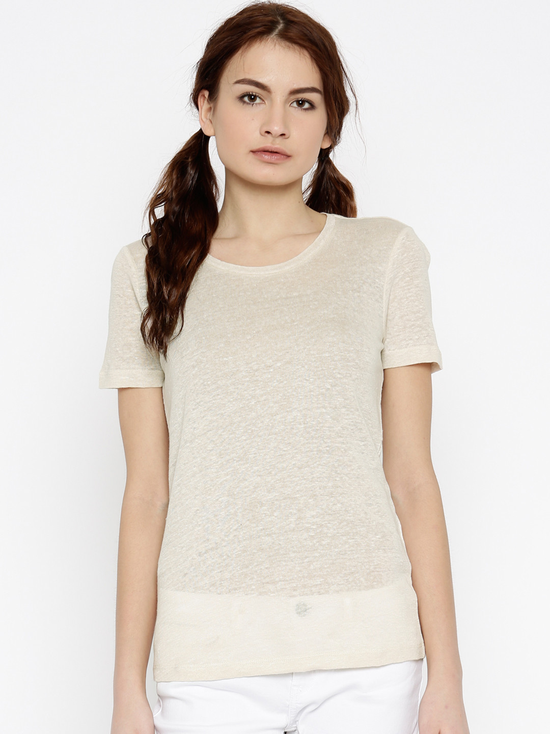 

Vero Moda Women Beige Solid Linen Top