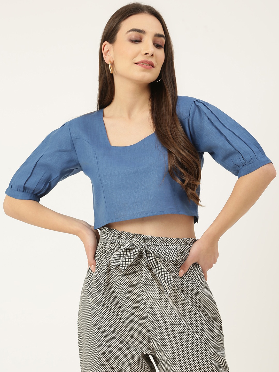 

DECKEDUP Blue Pure Cotton Crop Top