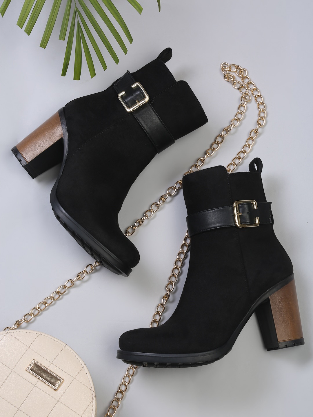 

Roadster Black Suede Block Heeled Boots with Buckles