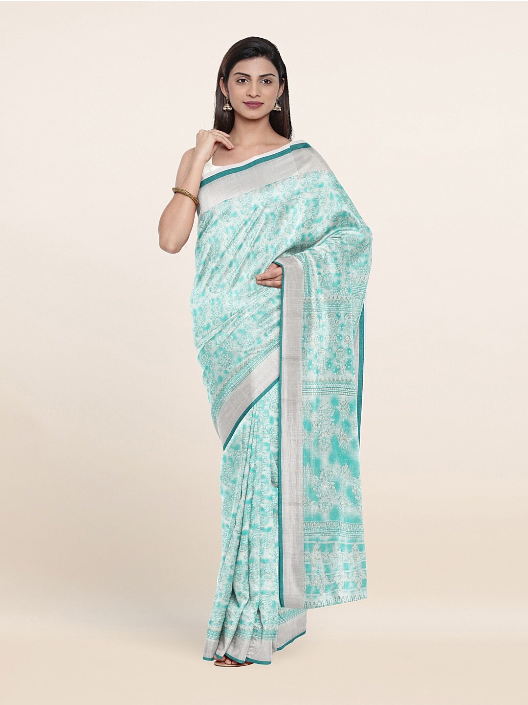 

Pothys Blue Ethnic Motifs Printed Saree