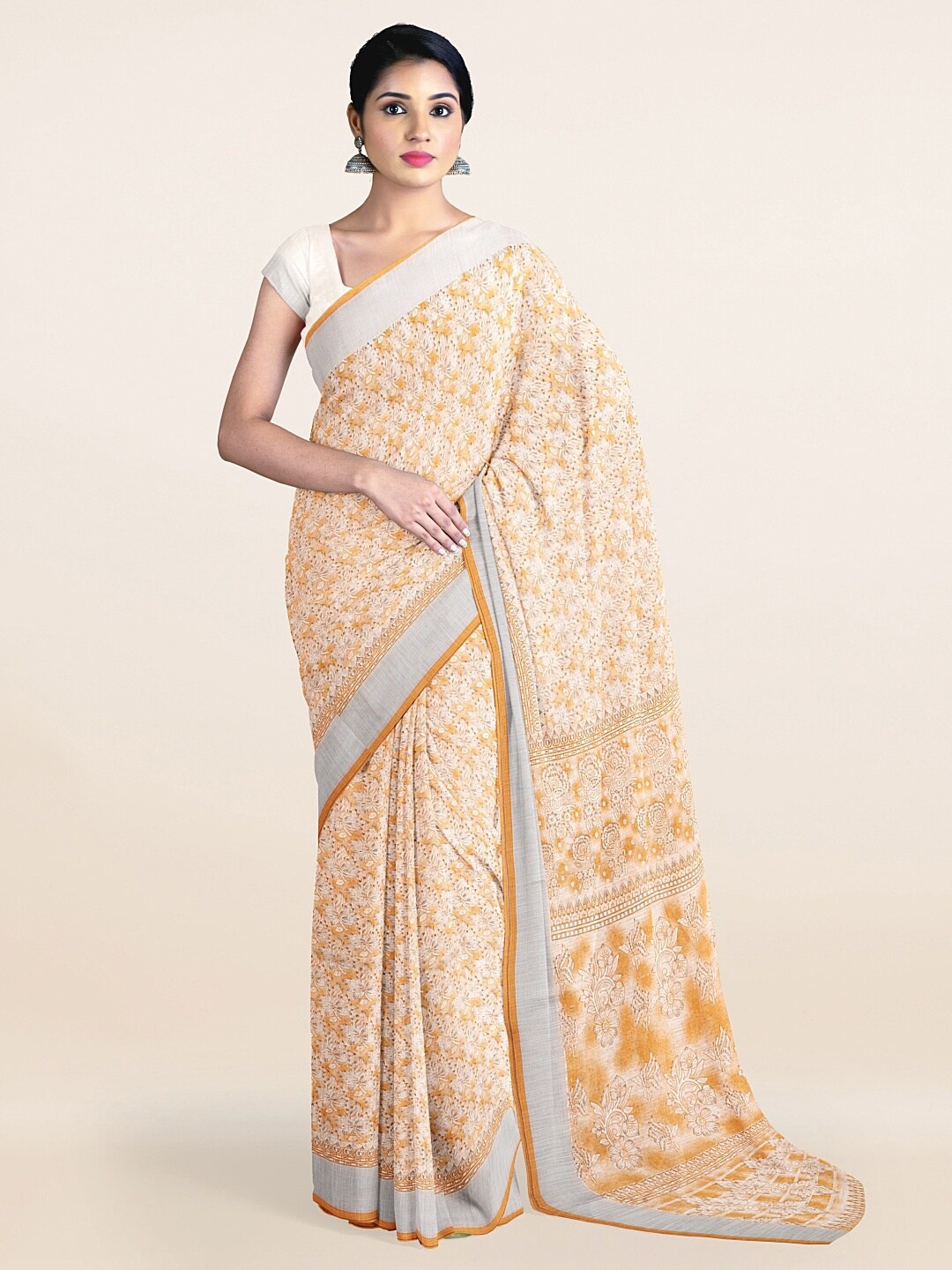 

Pothys Yellow & Silver Ethnic Motifs Zari Saree