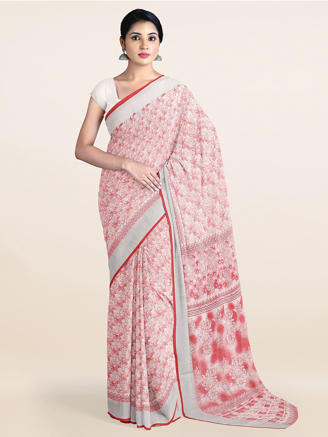 

Pothys Pink & Silver-Toned Floral Saree