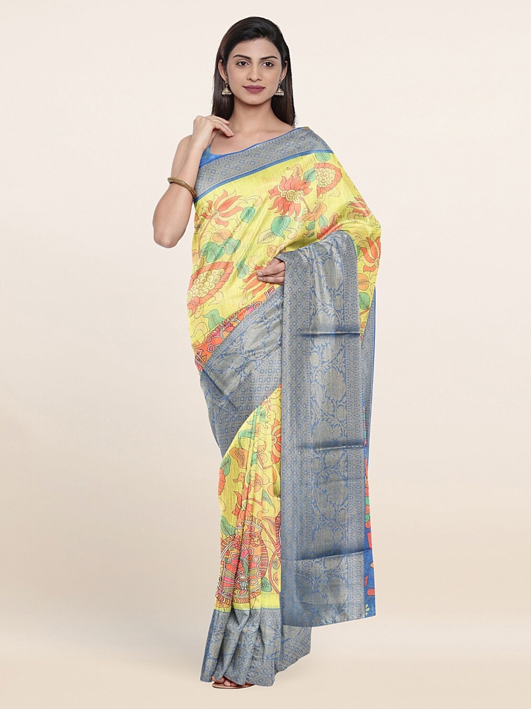 

Pothys Yellow Floral Printed Pure Cotton Saree