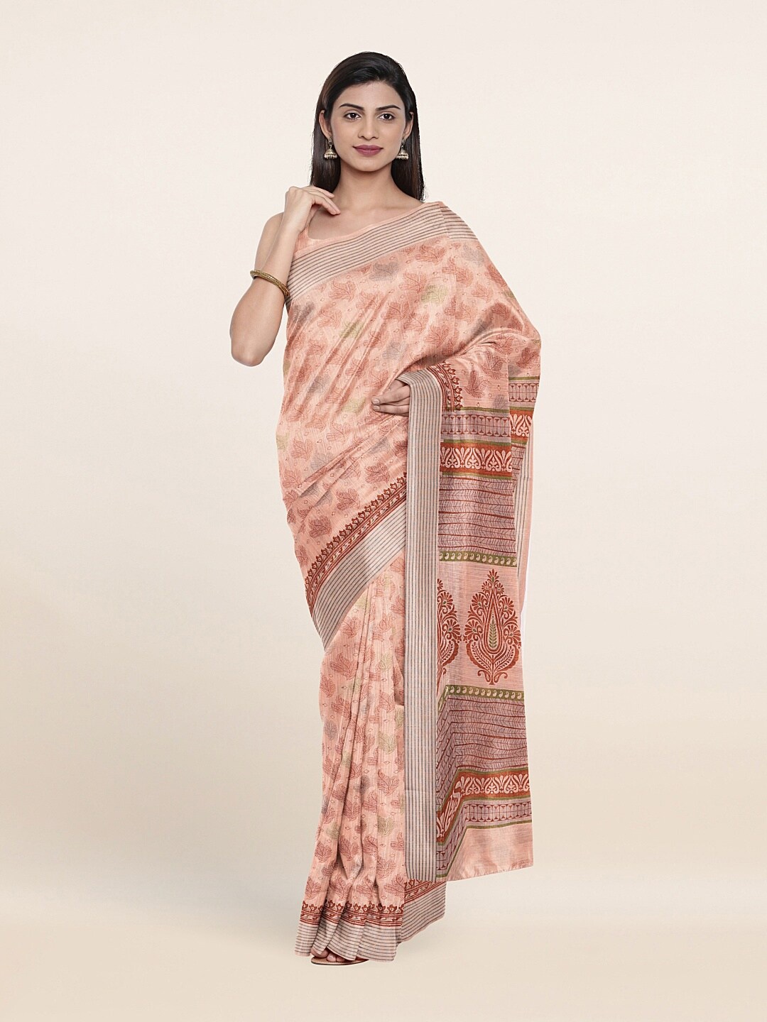 

Pothys Mauve & Beige Floral Printed Cotton Blend Saree