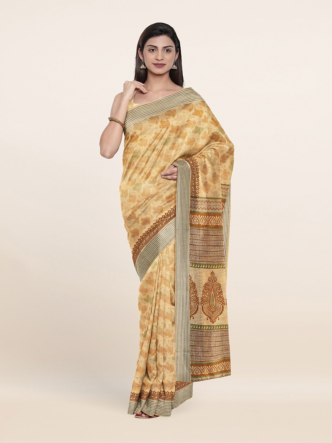 

Pothys Yellow & Silver Floral Saree