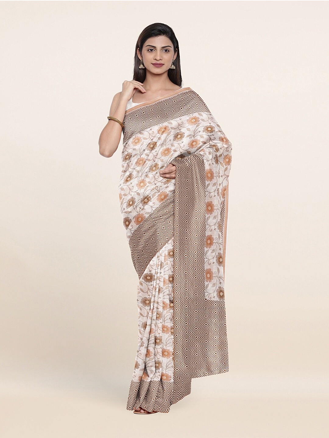 

Pothys Off White & Beige Ethnic Motifs Saree