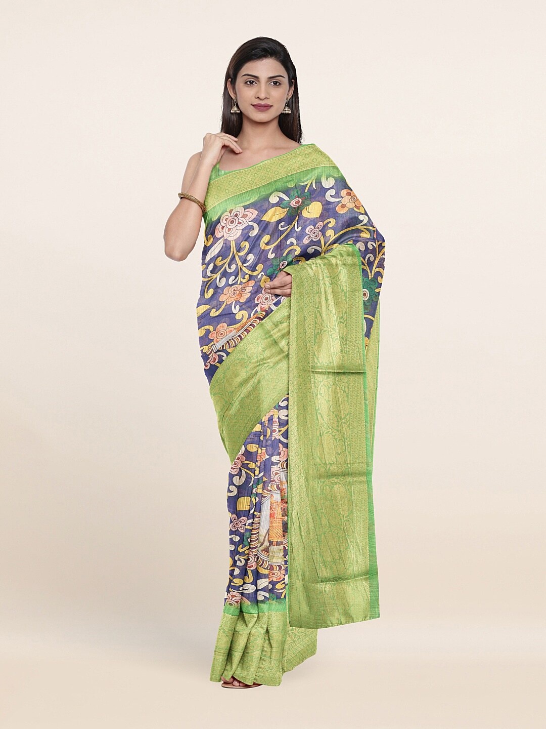 

Pothys Blue & Green Ethnic Motifs Zari Pure Cotton Saree