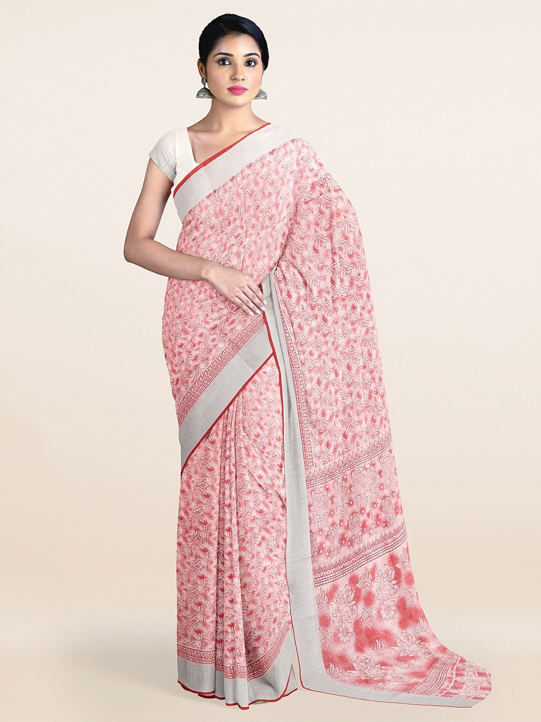 

Pothys Pink & White Floral Saree
