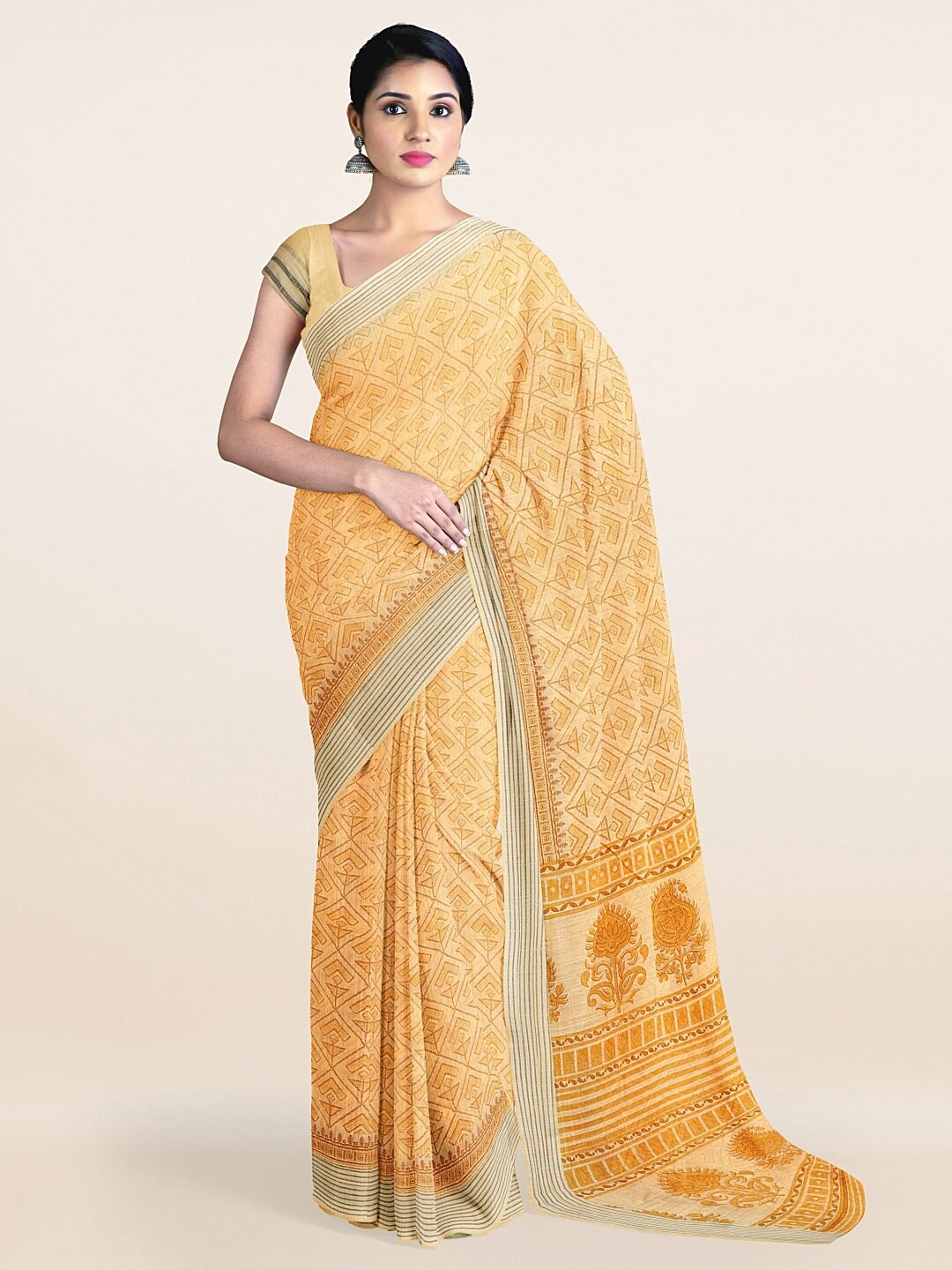 

Pothys Yellow Geometric Printed Saree