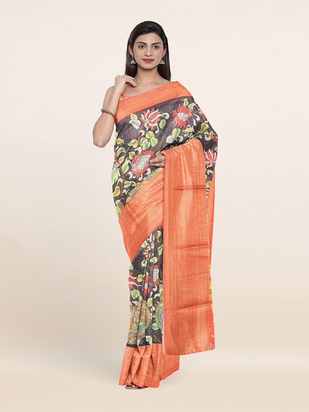 

Pothys Black & Red Floral Zari Pure Cotton Saree