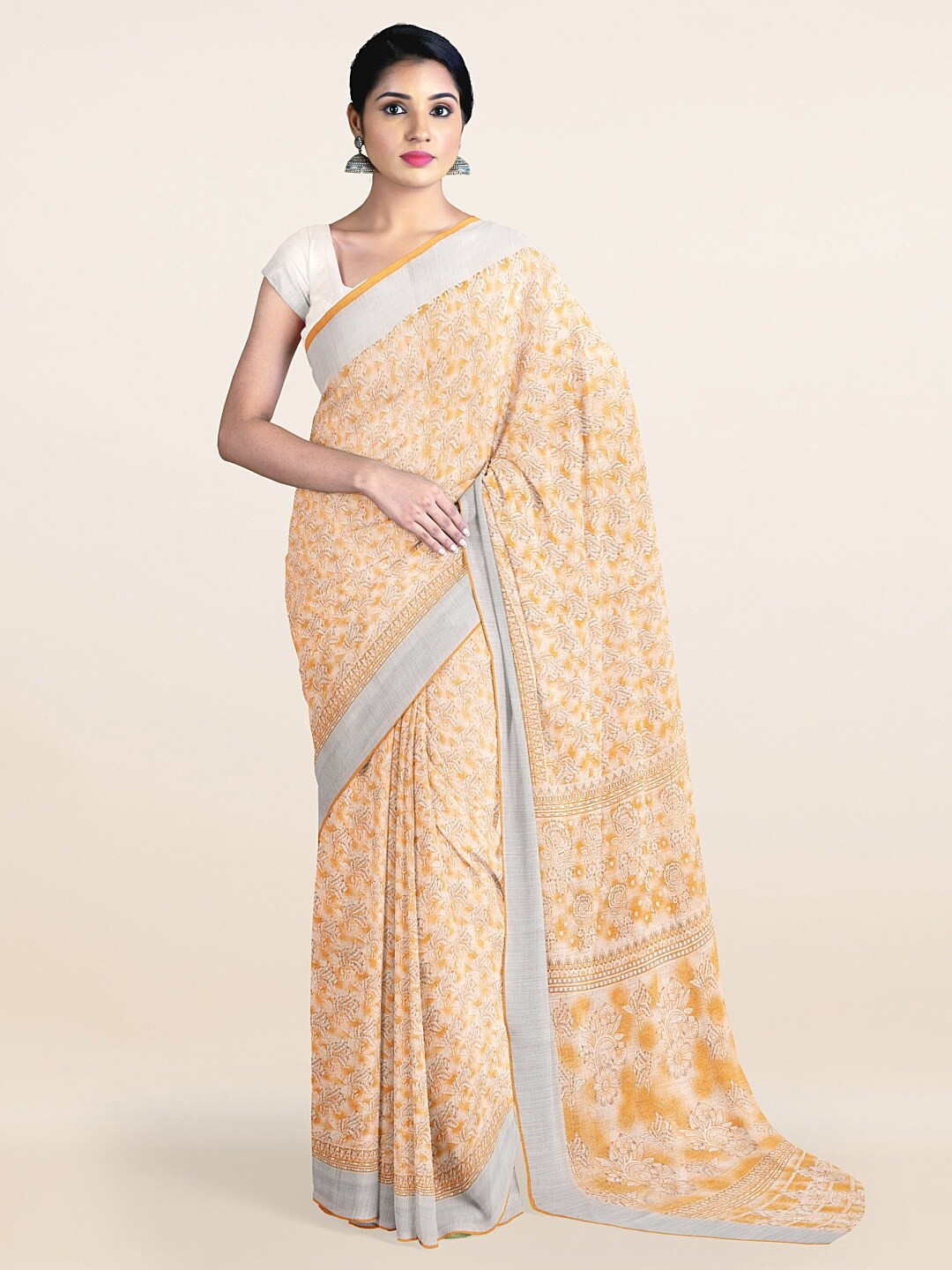 

Pothys Yellow Floral Printed Saree