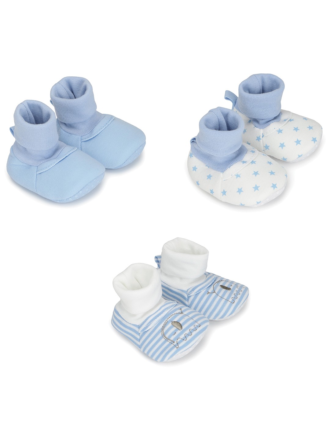 

mothercare Infant Boys Pack Of 3 White & Blue Printed Booties