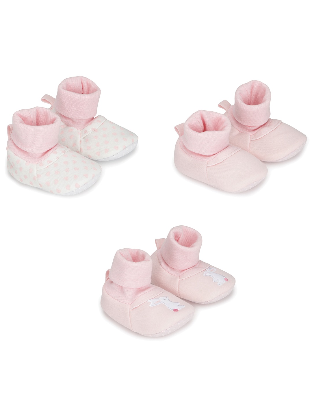 

mothercare Infant Girls Set of 3 Socktop Bunny Embroidered Booties, Pink