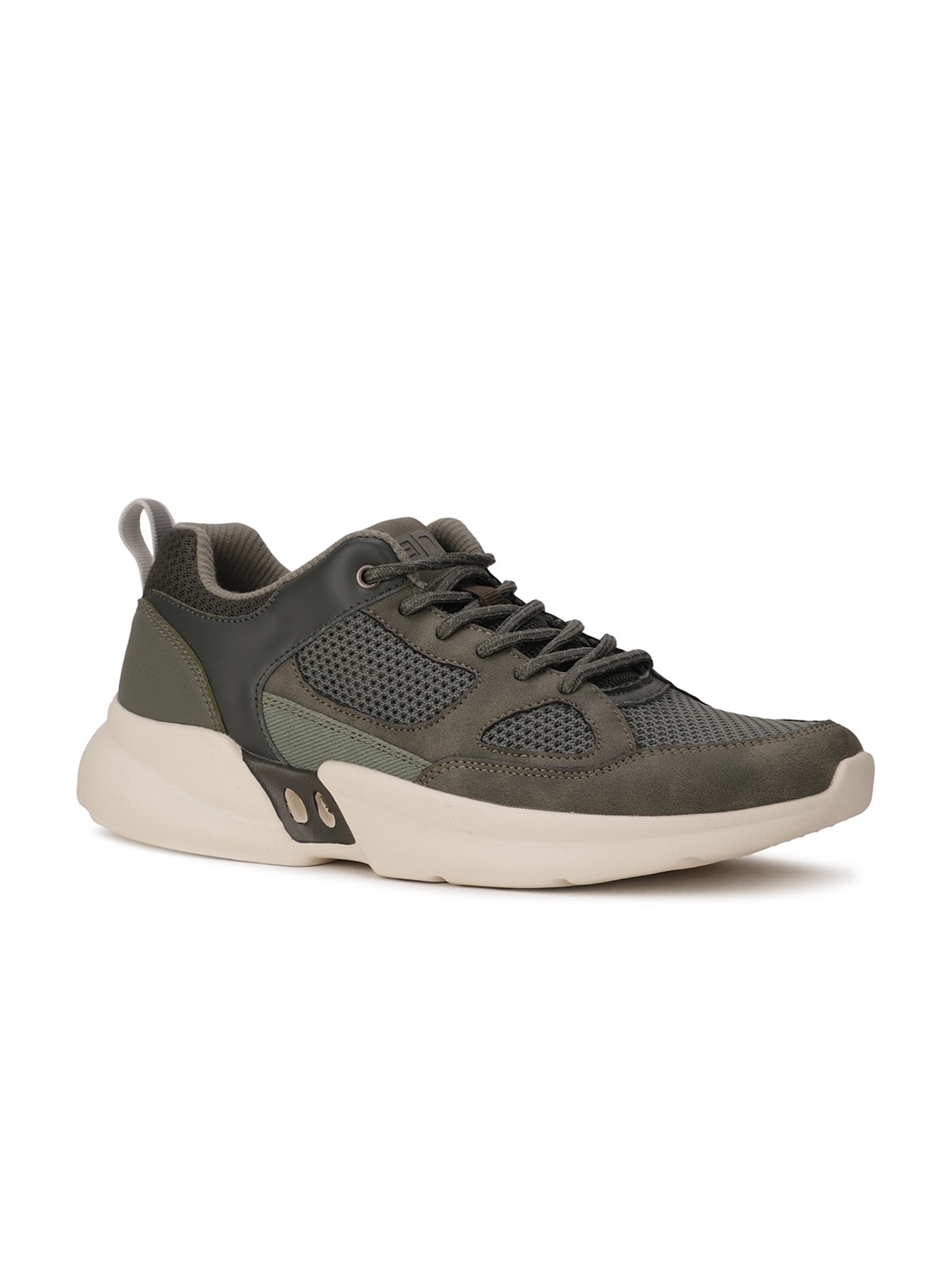 

Bata Men Olive Green Perforations PU Sneakers