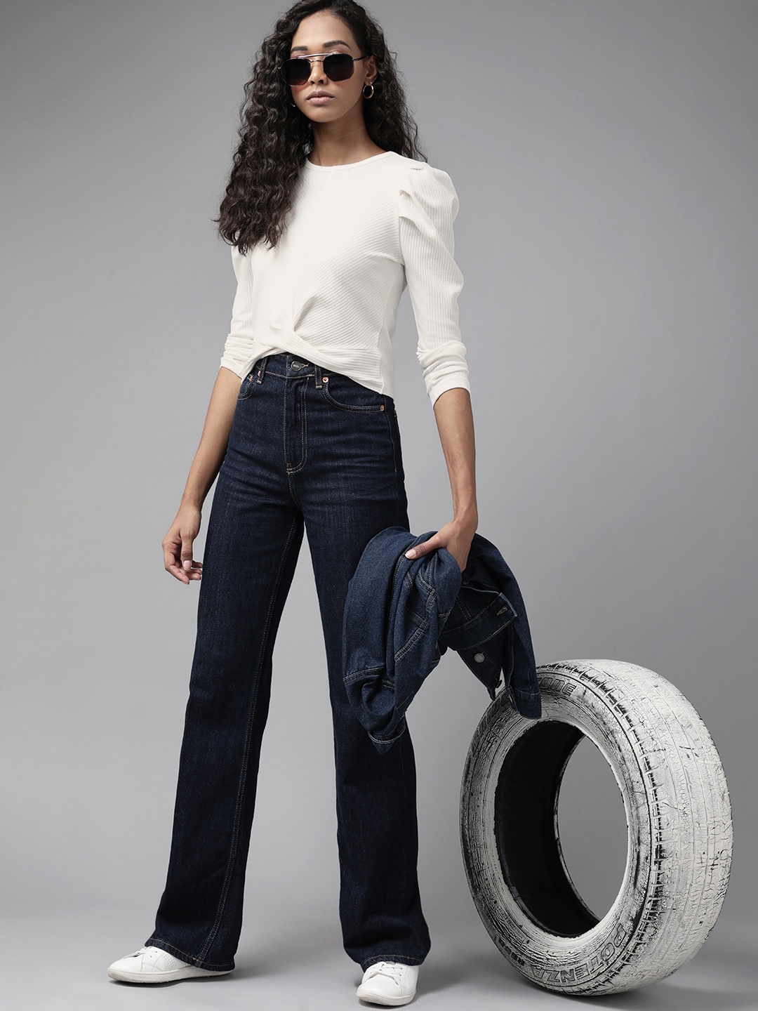 

Roadster Women Off-White Ribbed Knitted Twisted Top