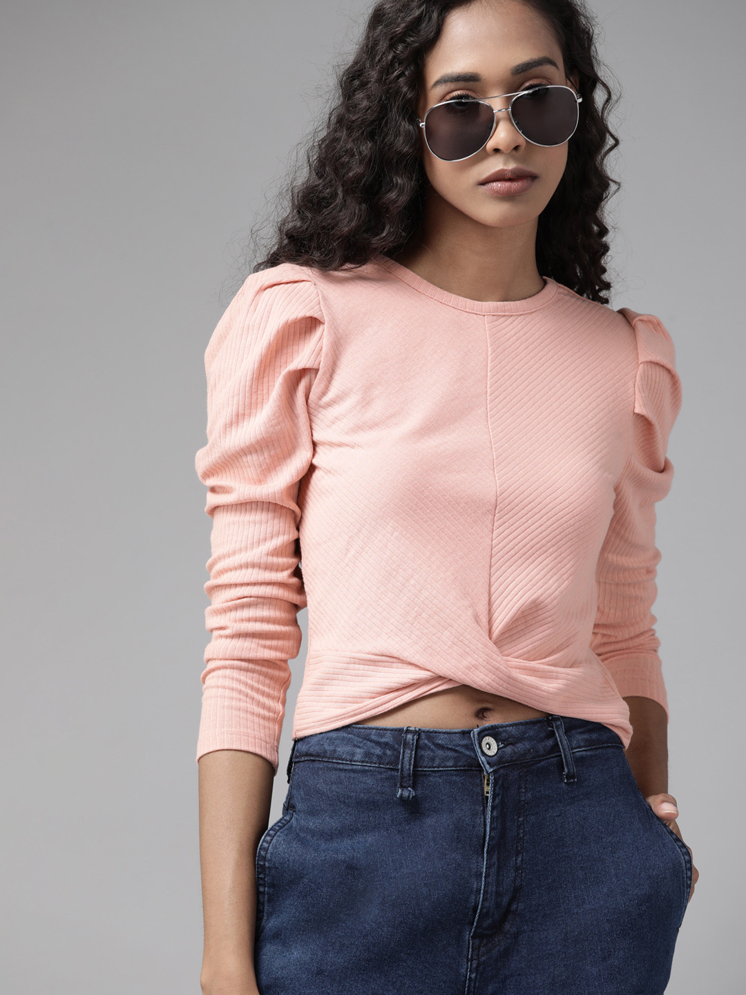 

Roadster Pink Twisted Top With Puff Shoulders