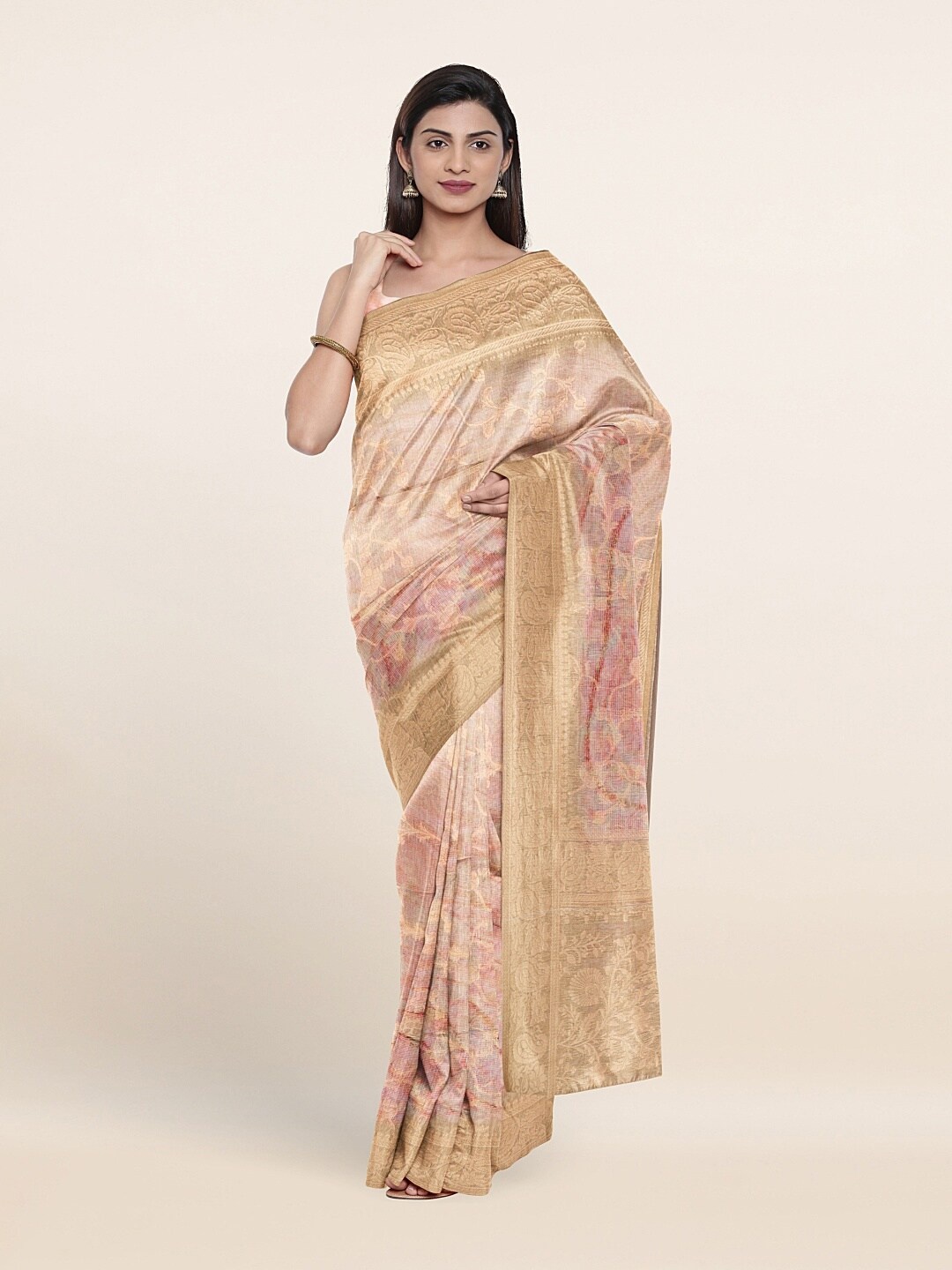 

Pothys Mauve & Golden Floral Zari Tissue Saree