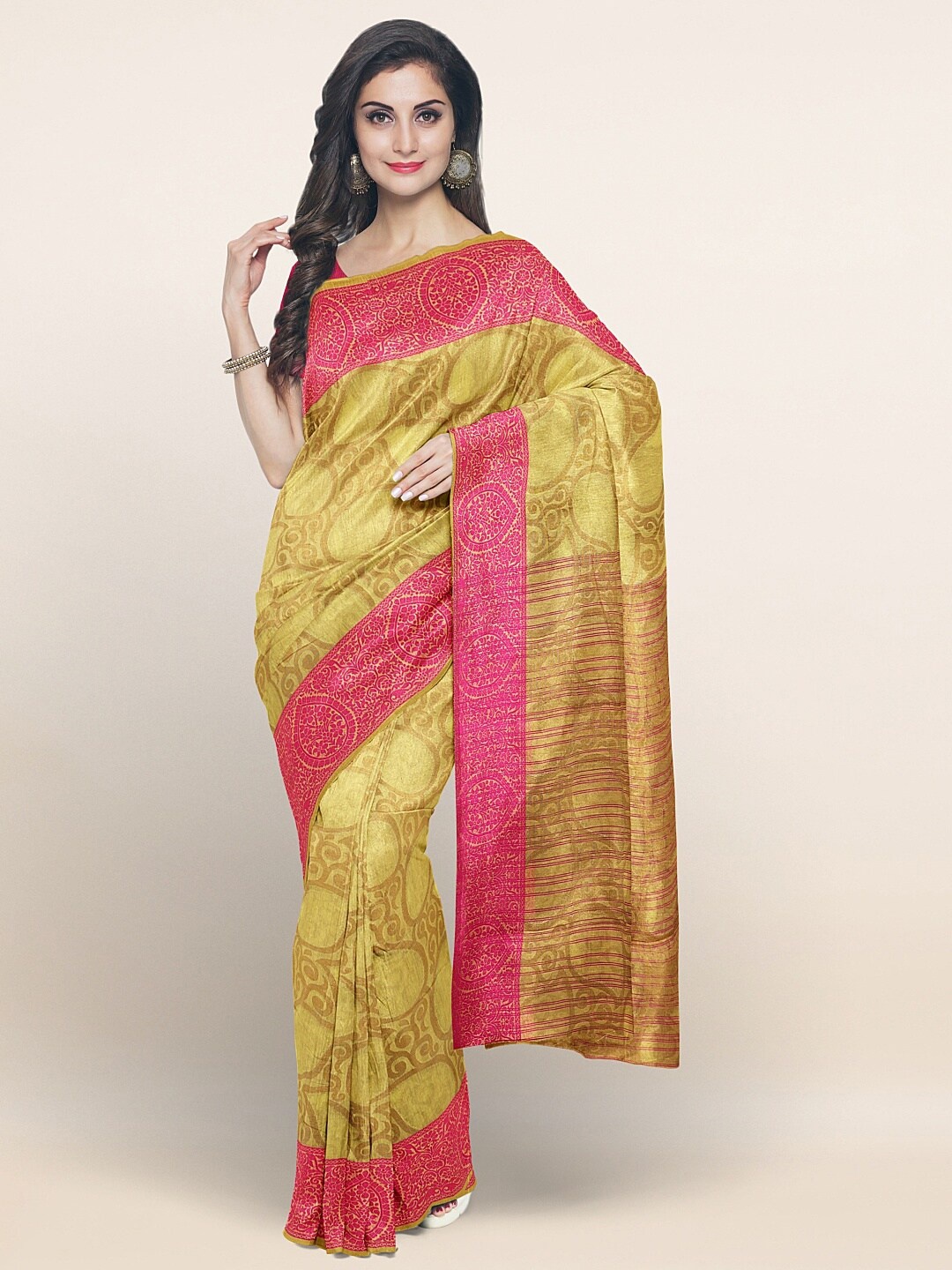 

Pothys Yellow & Pink Paisley Saree