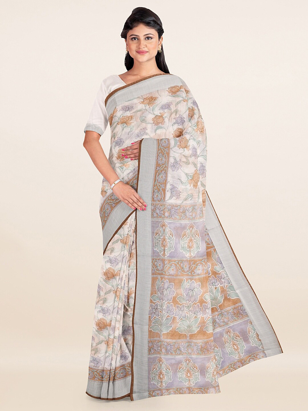 

Pothys Off White Floral Printed Saree