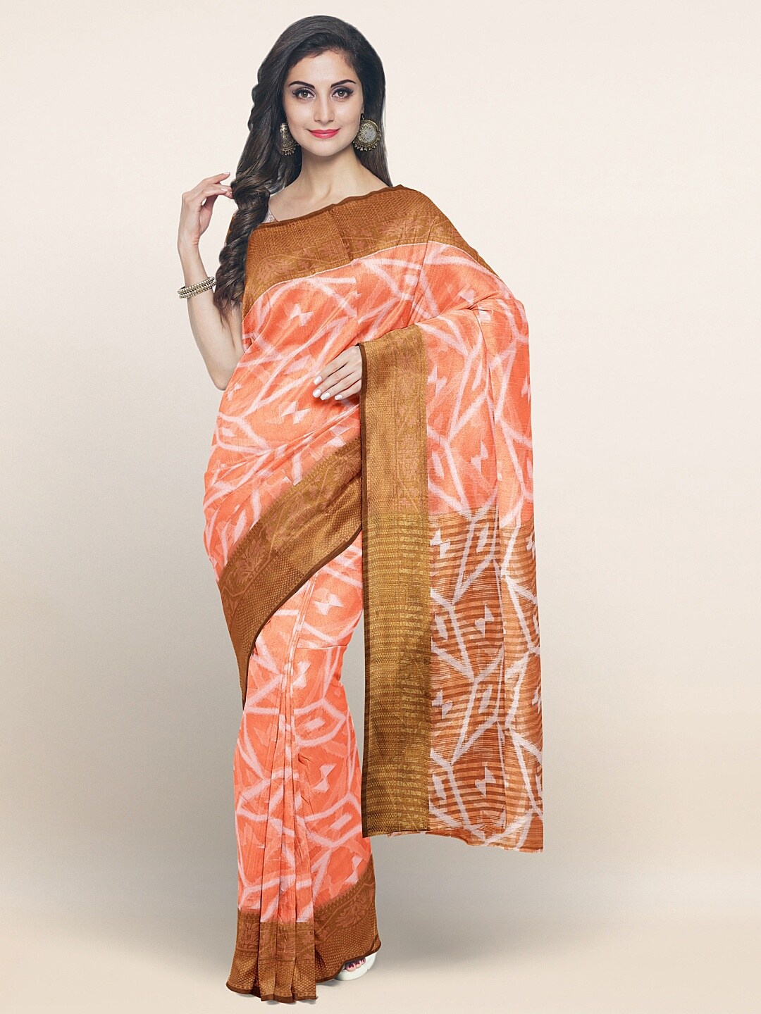 

Pothys Peach-Coloured & Gold-Toned Saree