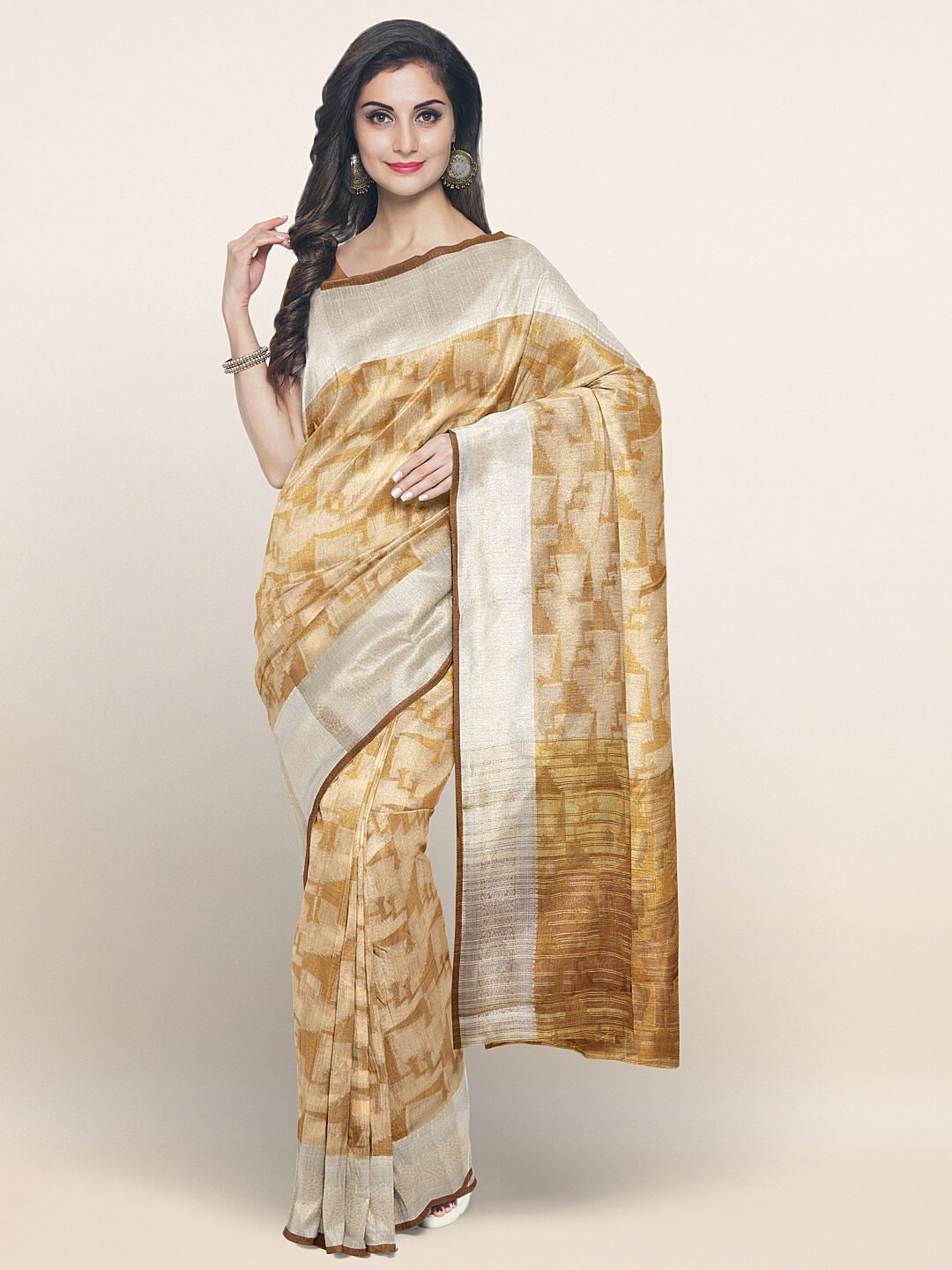 

Pothys Cream-Coloured Abstract Printed Saree