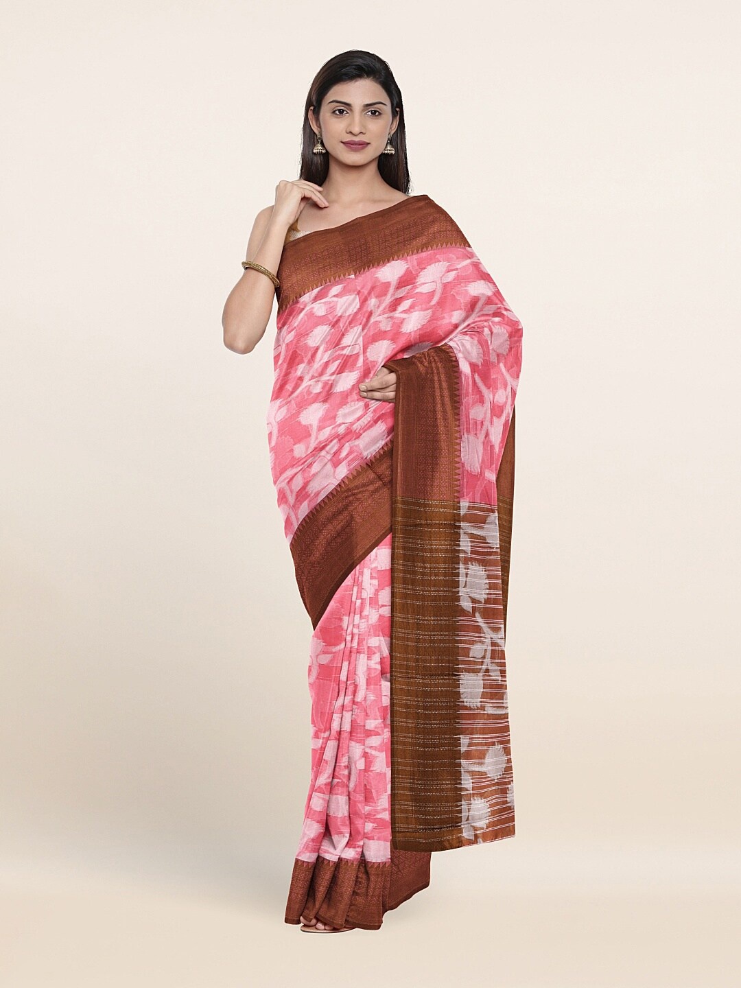 

Pothys Pink & Brown Floral Saree