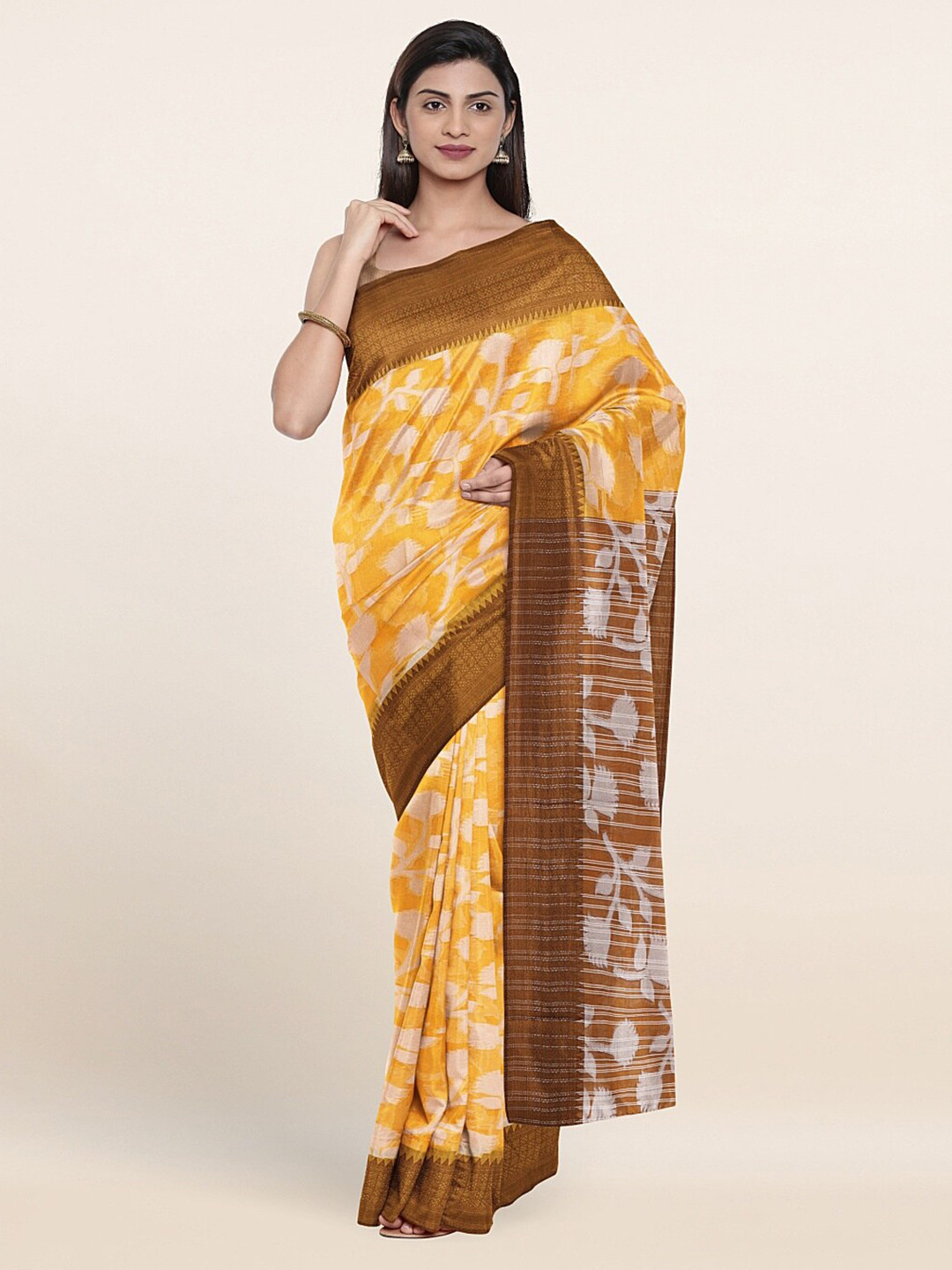 

Pothys Yellow Floral Printed Saree