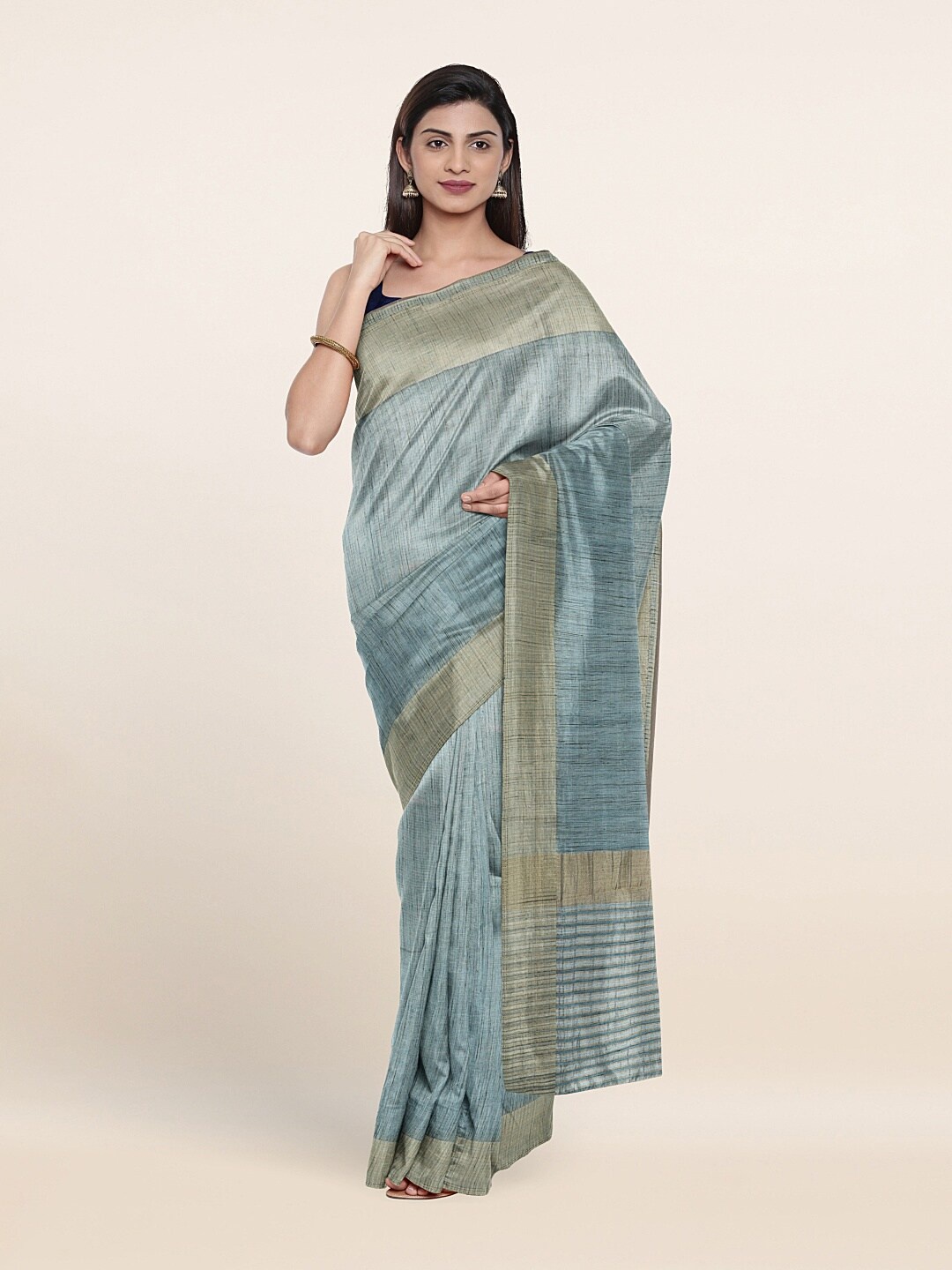 

Pothys Blue & Golden Zari Tissue Saree