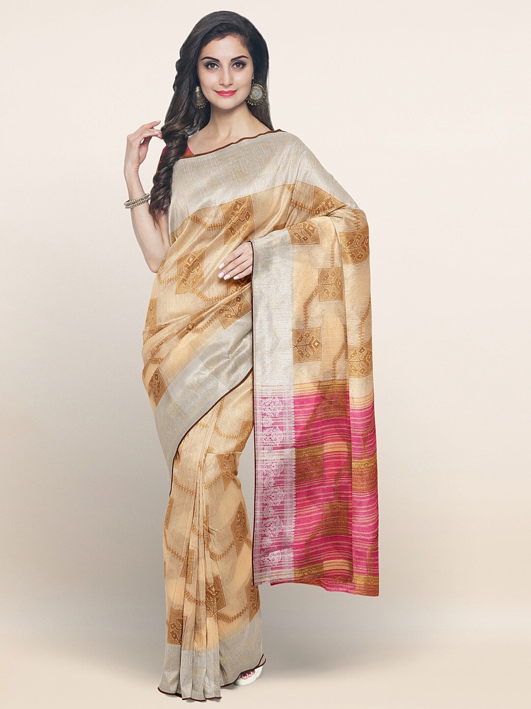 

Pothys Cream-Coloured Floral Printed Saree