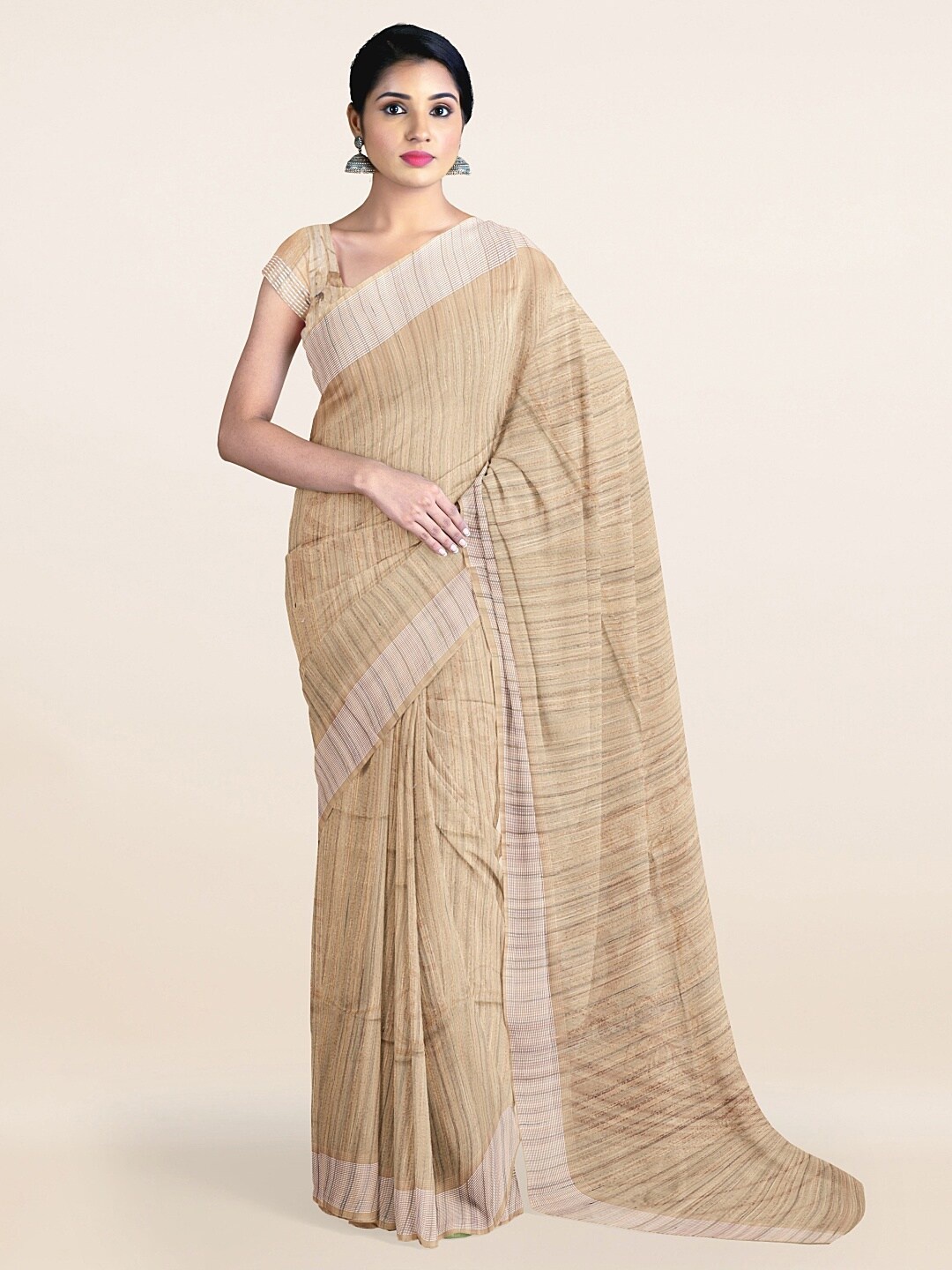 

Pothys Beige Floral Tissue Saree