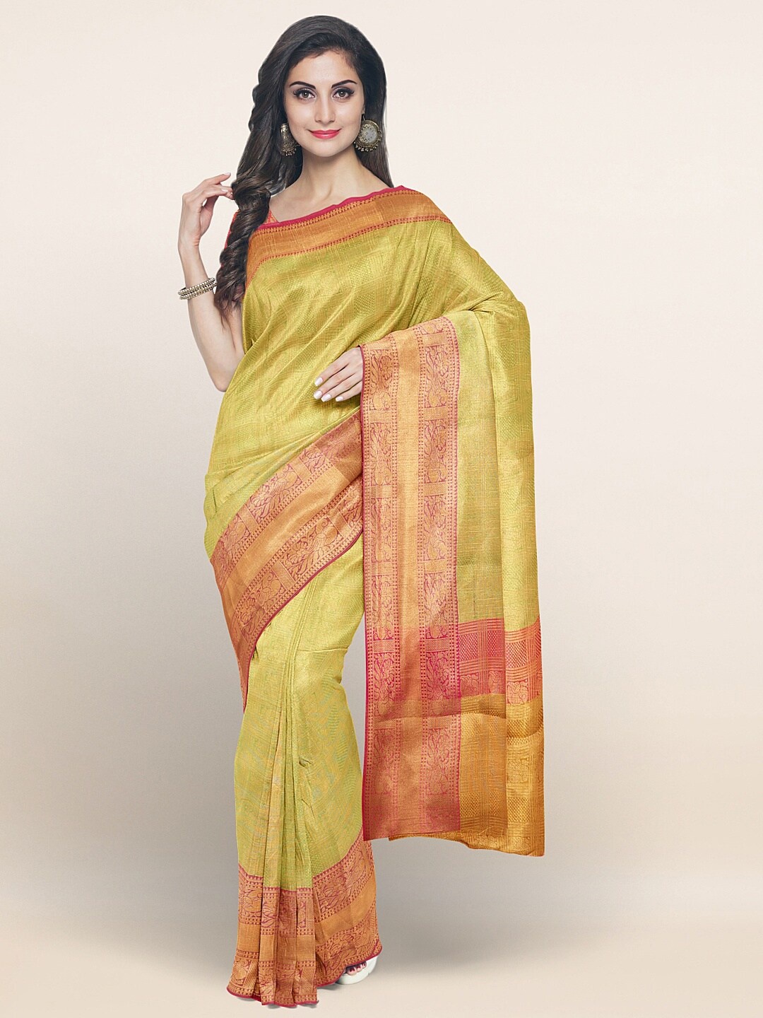 

Pothys Green & Gold-Toned Ethnic Motifs Saree