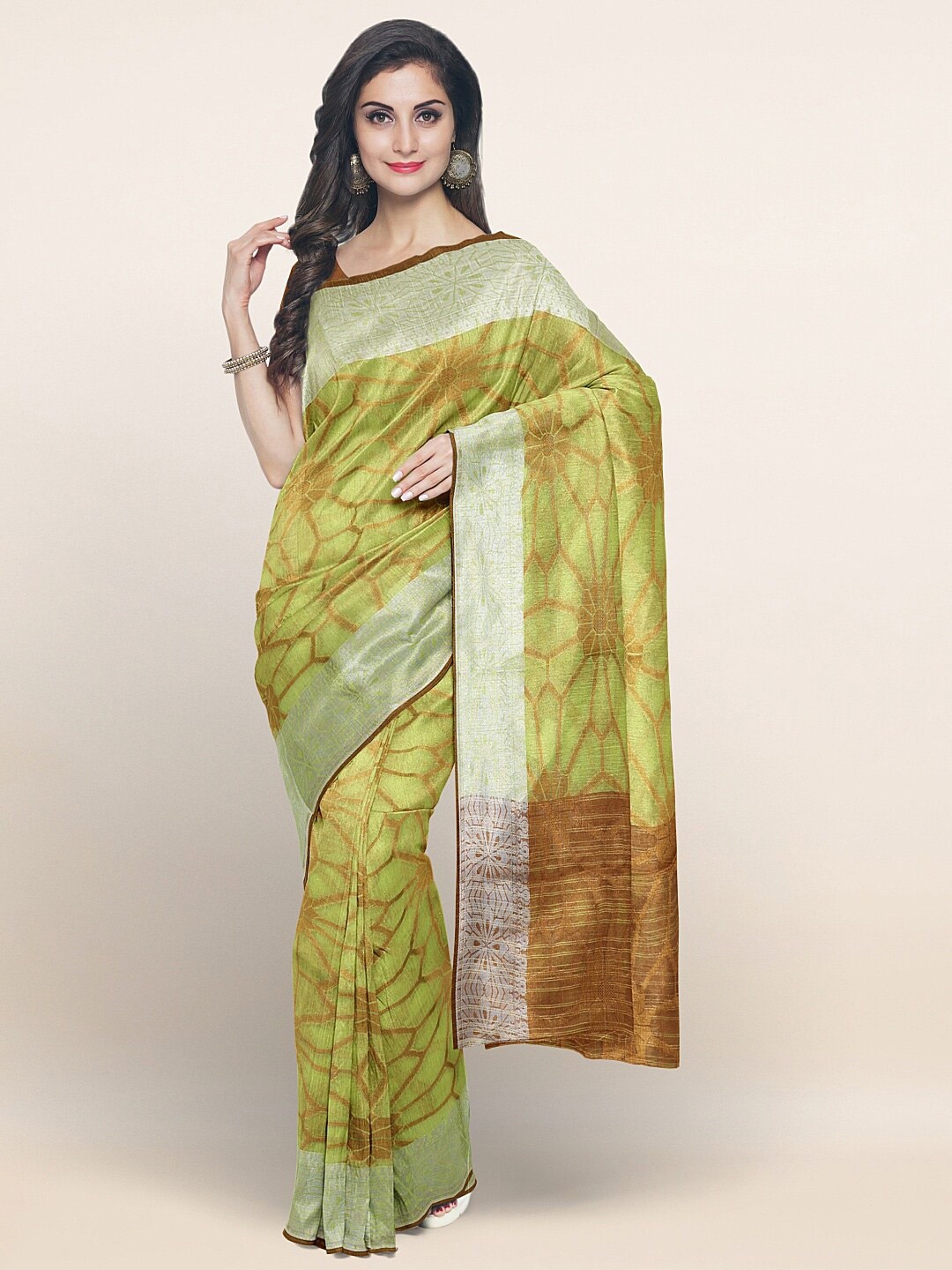 

Pothys Green & Brown Floral Zari Saree