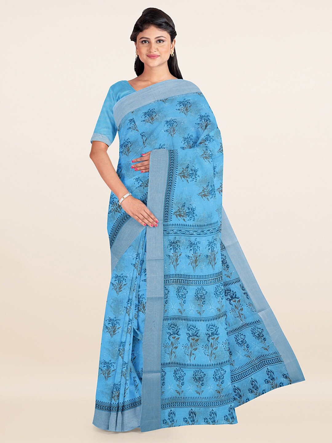 

Pothys Blue Floral Printed Zari Saree