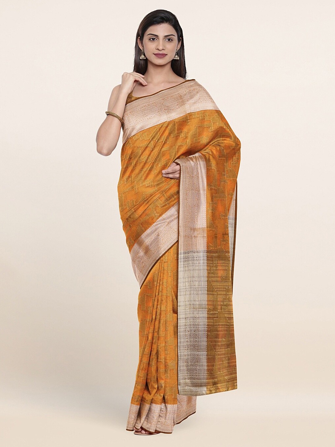 

Pothys Mustard & Silver Floral Saree