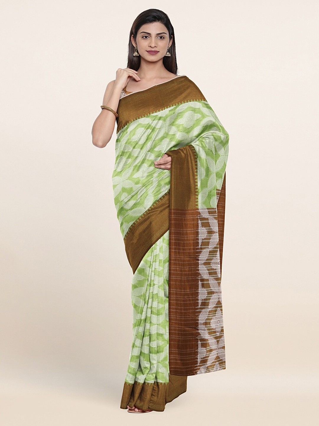 

Pothys Green & Brown Floral Saree