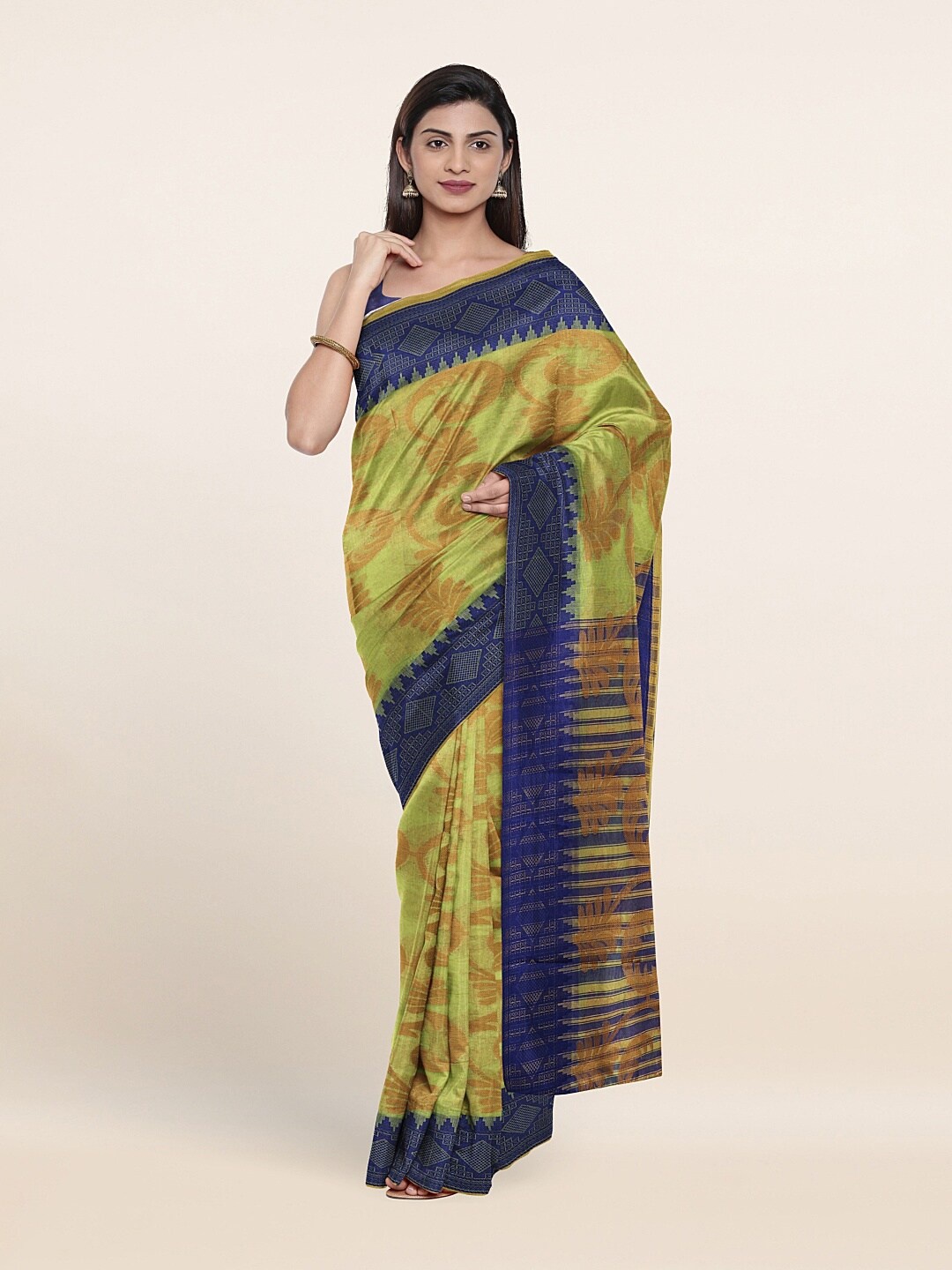 

Pothys Green & Blue Floral Zari Saree