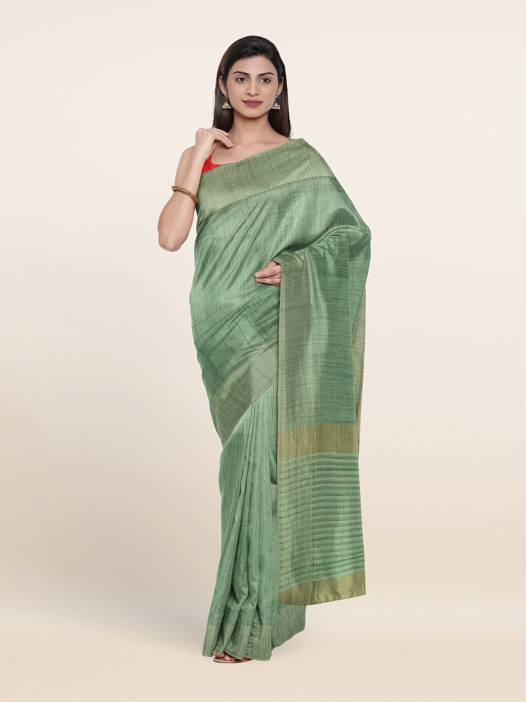 

Pothys Green & Gold-Toned Tissue Saree