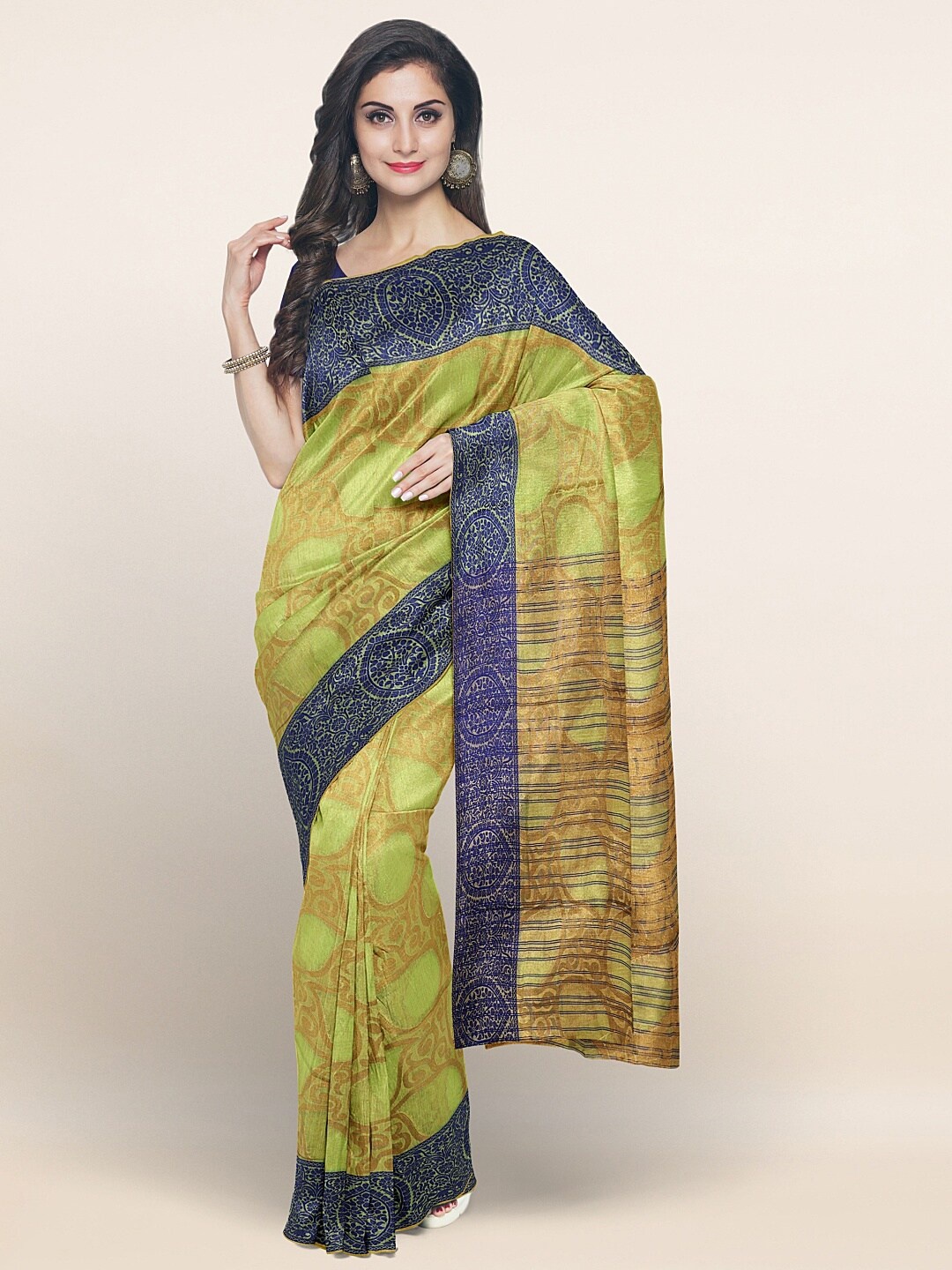 

Pothys Green & Blue Ethnic Motifs Woven Zari Saree